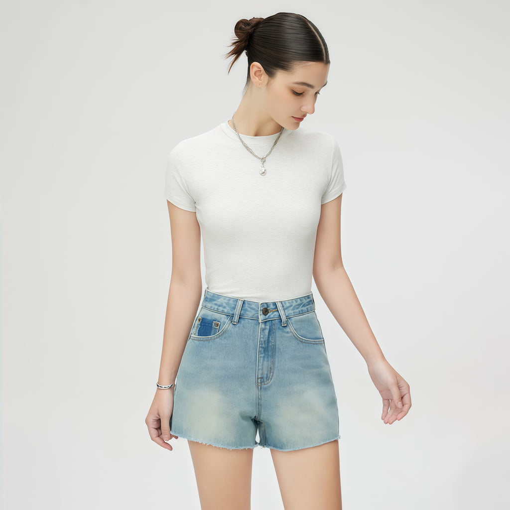 High-Rise Light Blue Denim Shorts image 4
