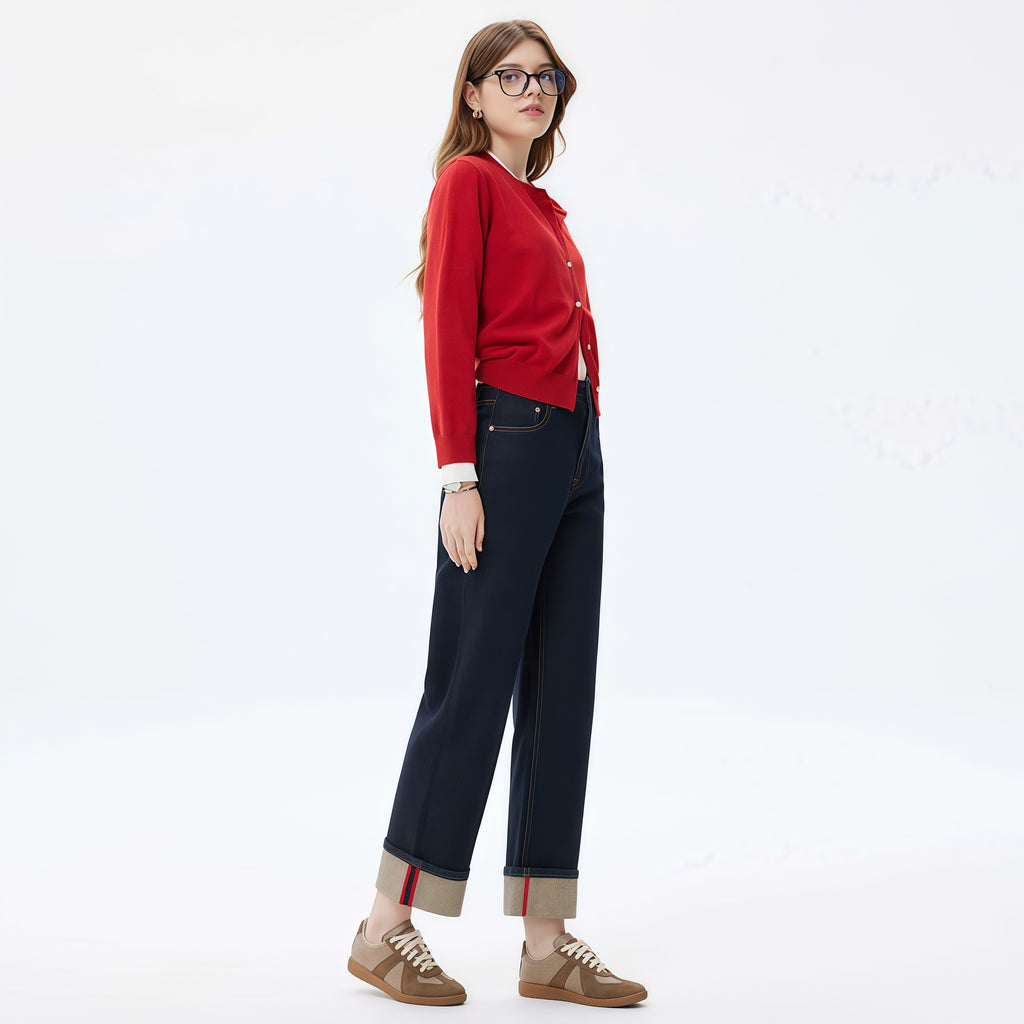 High-Waisted Dark Blue Wide-Leg Jeans image 4