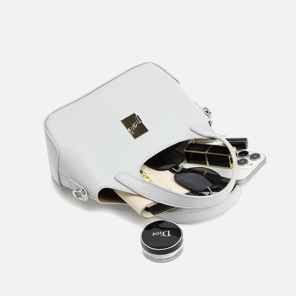 Stylish Gray Handbag with Adorable Teddy Bear Charm image 5