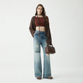 High-Waisted Ripped Light Blue Wide-Leg Jeans image 1