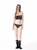 Black and White Striped Bikini with Halter Neck image 2