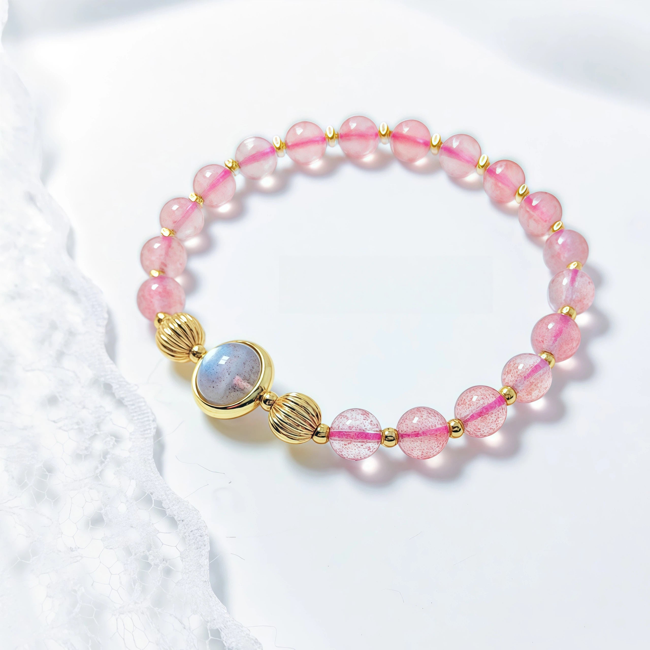 Moonstone strawberry crystal bracelet