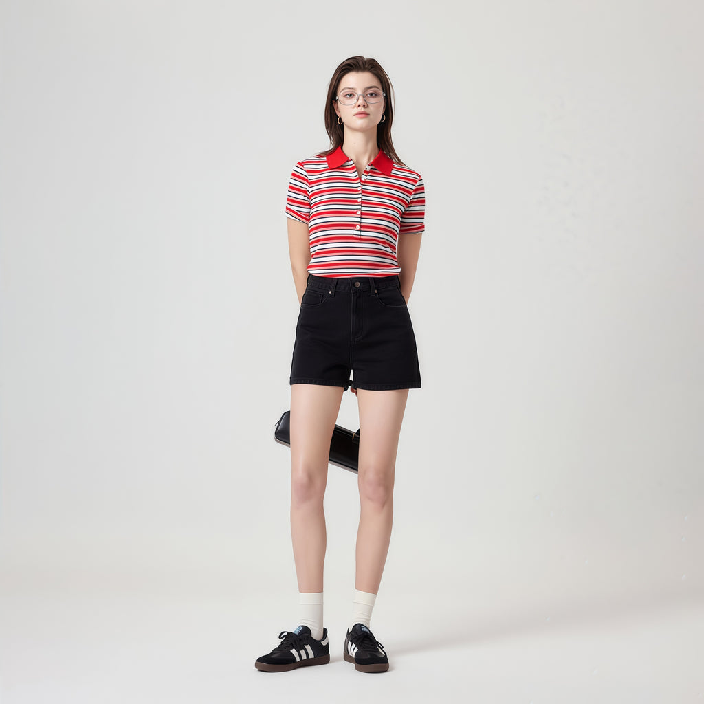 High-Rise Black Denim Shorts image 2