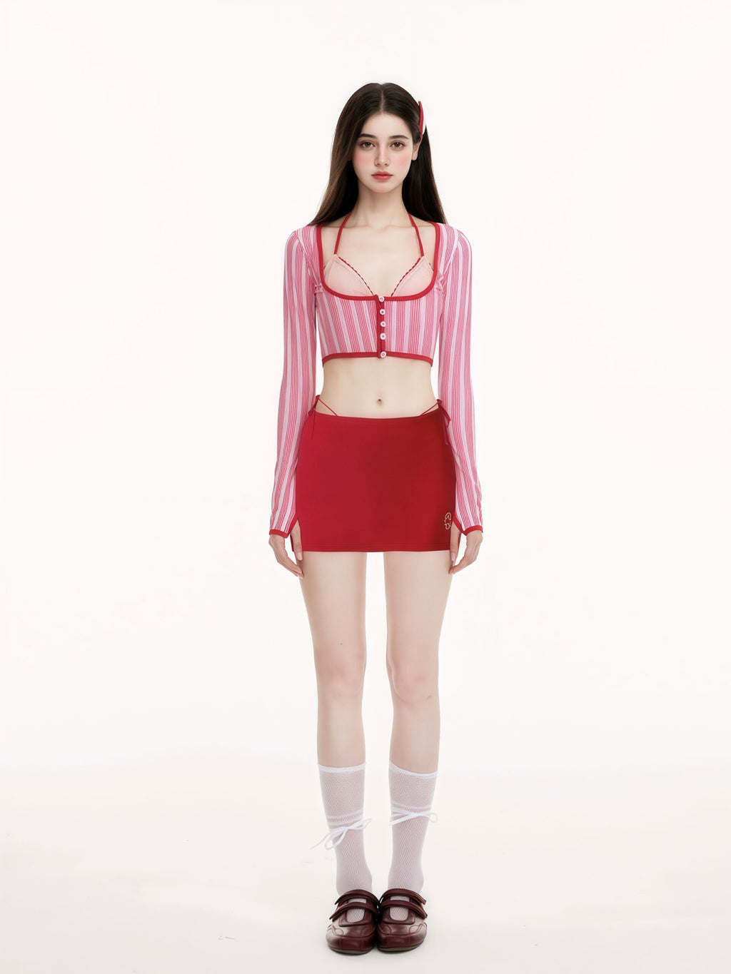 Pink and White Striped Bikini Set image 3