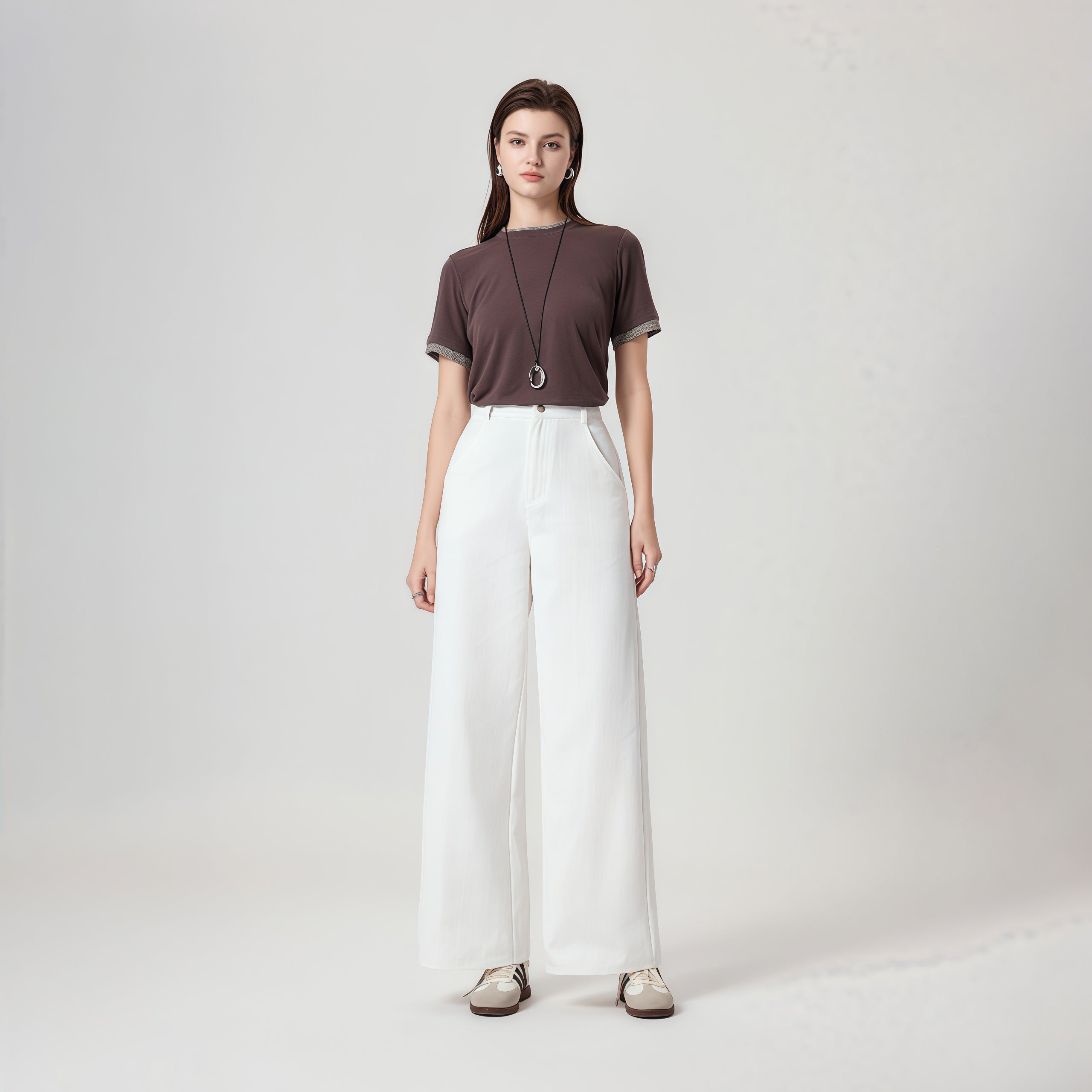 High-Waisted White Wide-Leg Pants image 0