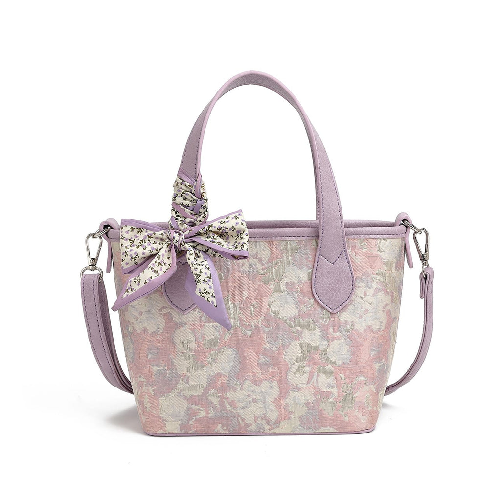 Purple Floral Tote Bag with Bow image 0