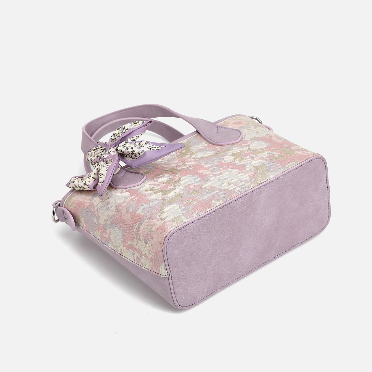 Purple Floral Tote Bag with Bow image 3