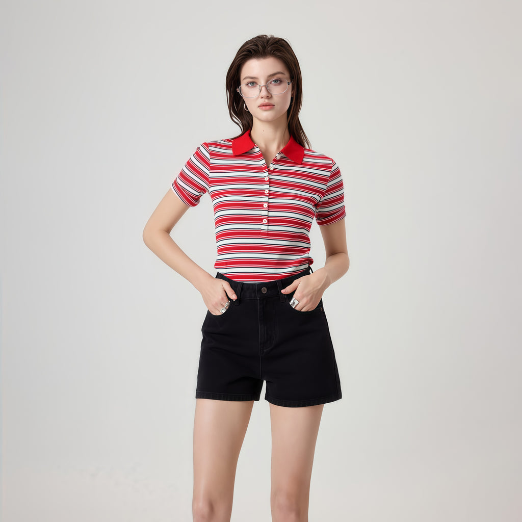 High-Rise Black Denim Shorts image 4