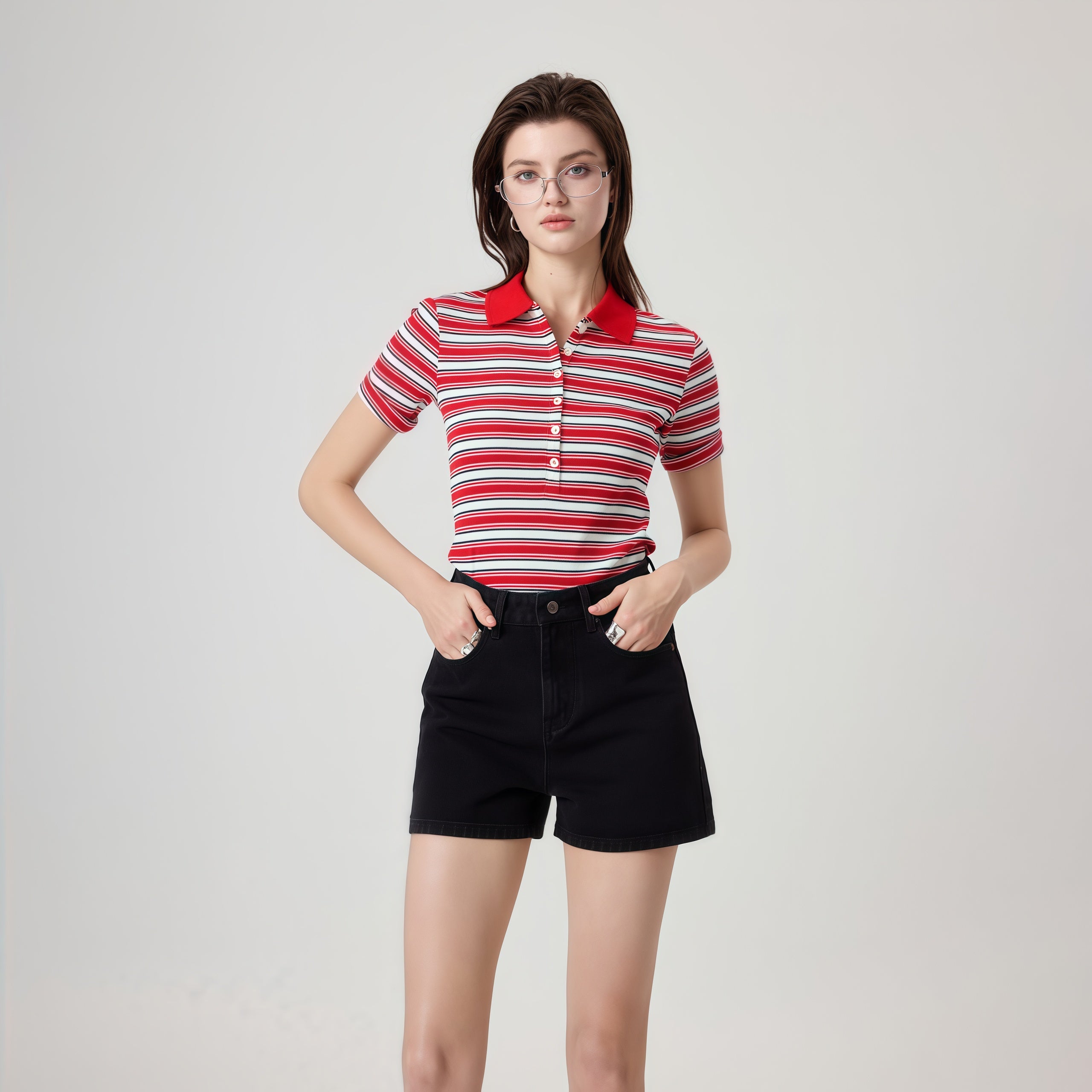 High-Rise Black Denim Shorts image 4