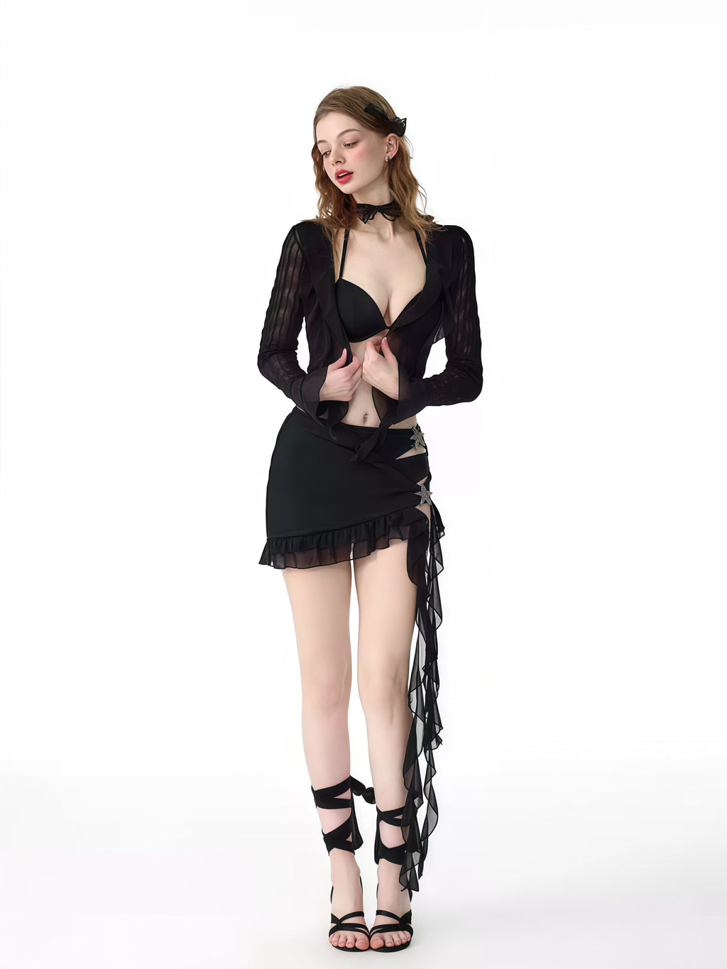 Chic Black Ruffled Swimwear Set image 2