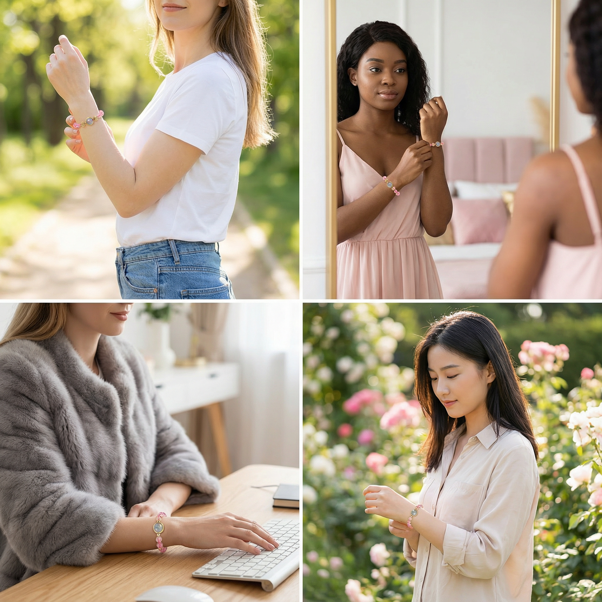 Moonstone strawberry crystal bracelet