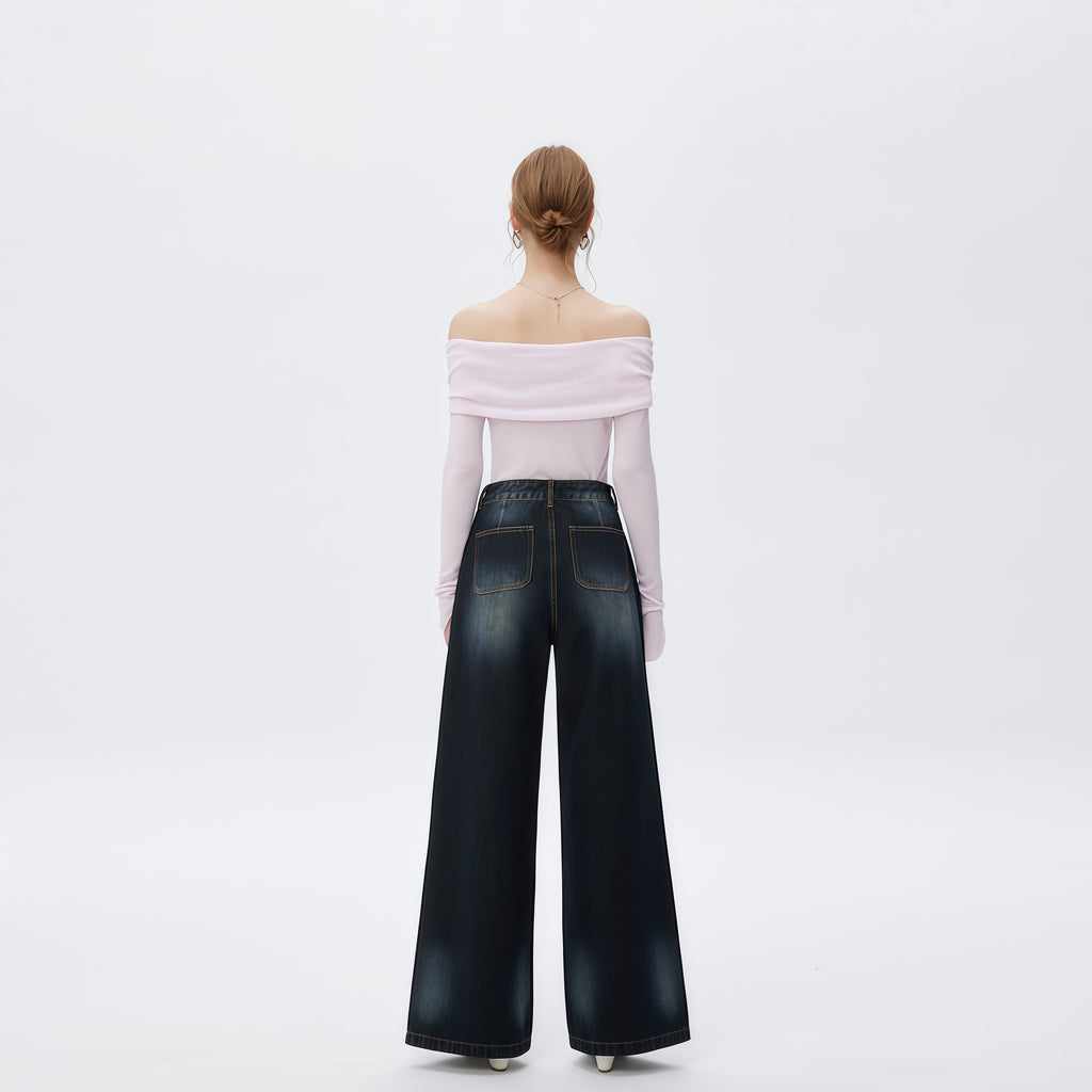 Faded Wide Leg High Waisted Jeans in Dark Wash image 3