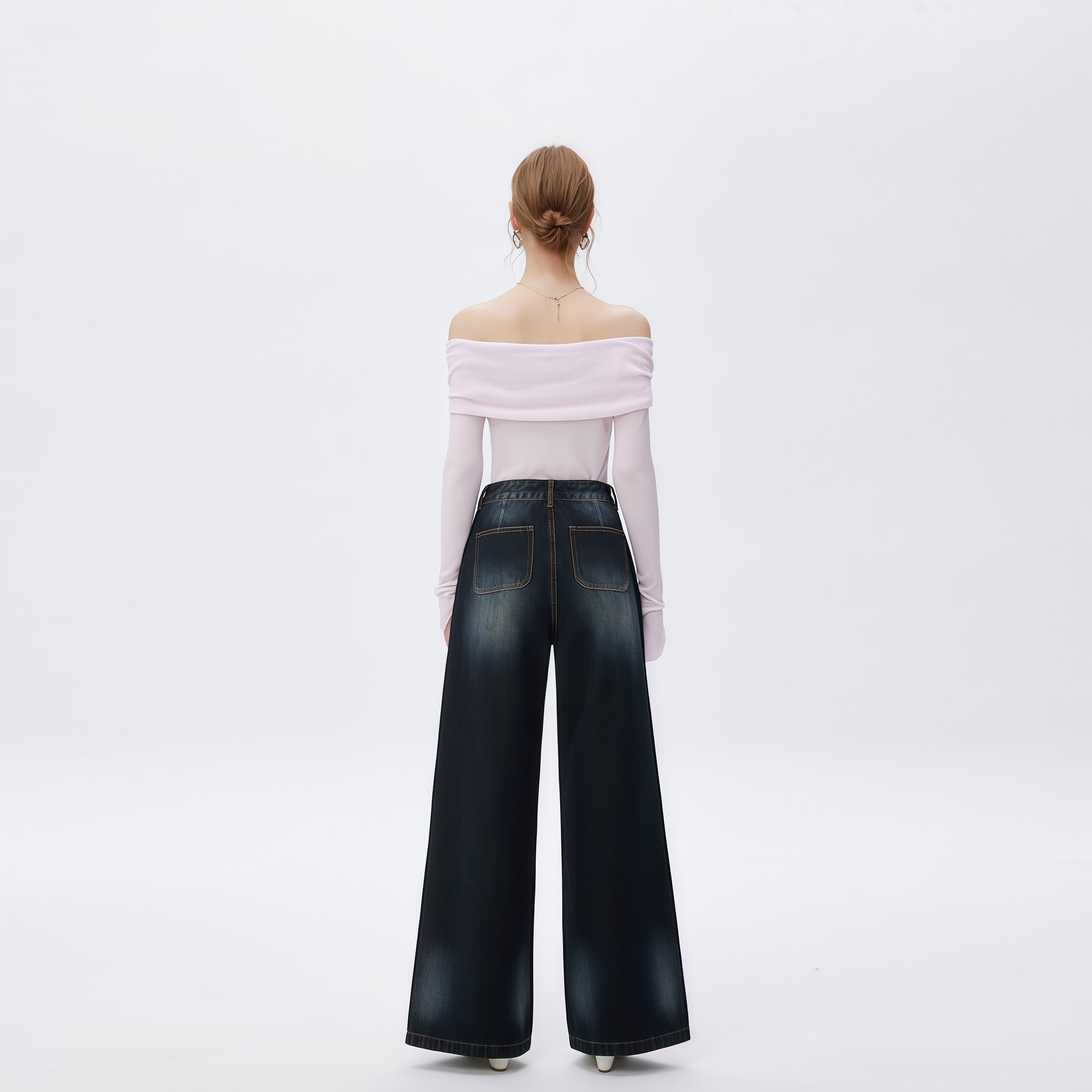 Faded Wide Leg High Waisted Jeans in Dark Wash image 3