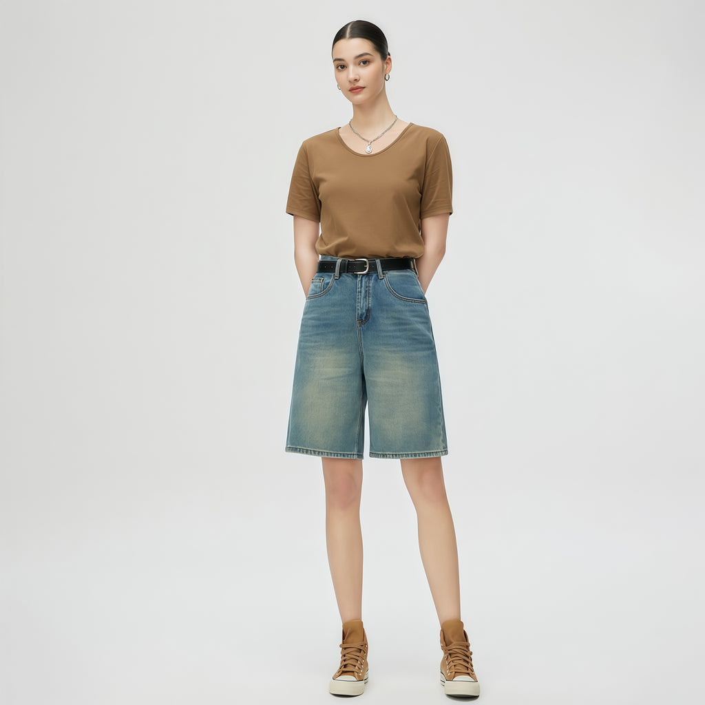 High-Waisted Light Blue Denim Shorts image 1