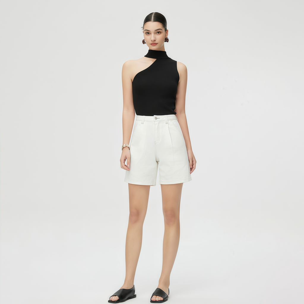 High-Waisted White Casual Shorts image 1