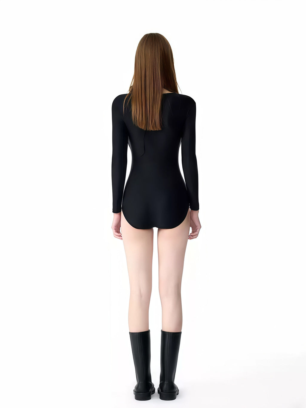 Black Long-Sleeve One-Piece Swimsuit image 3