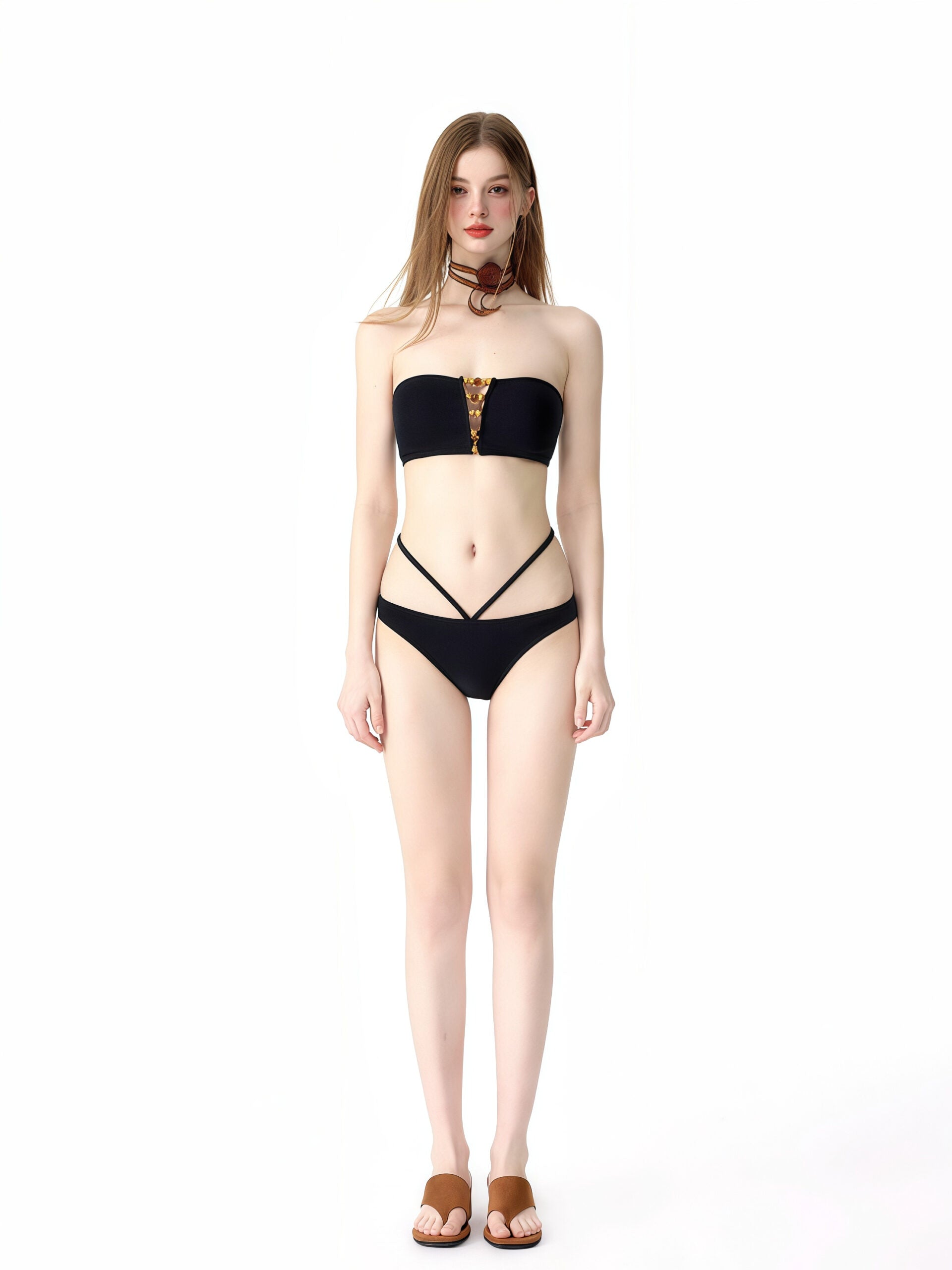 Black Strapless Bikini with Ruched Skirt image 0