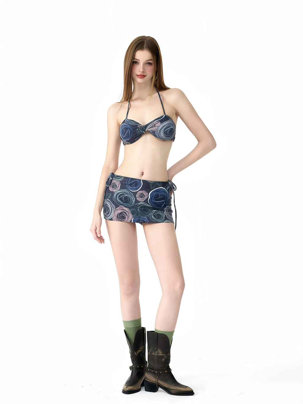 Floral Bikini Set with Adjustable Straps and Skirt image 0