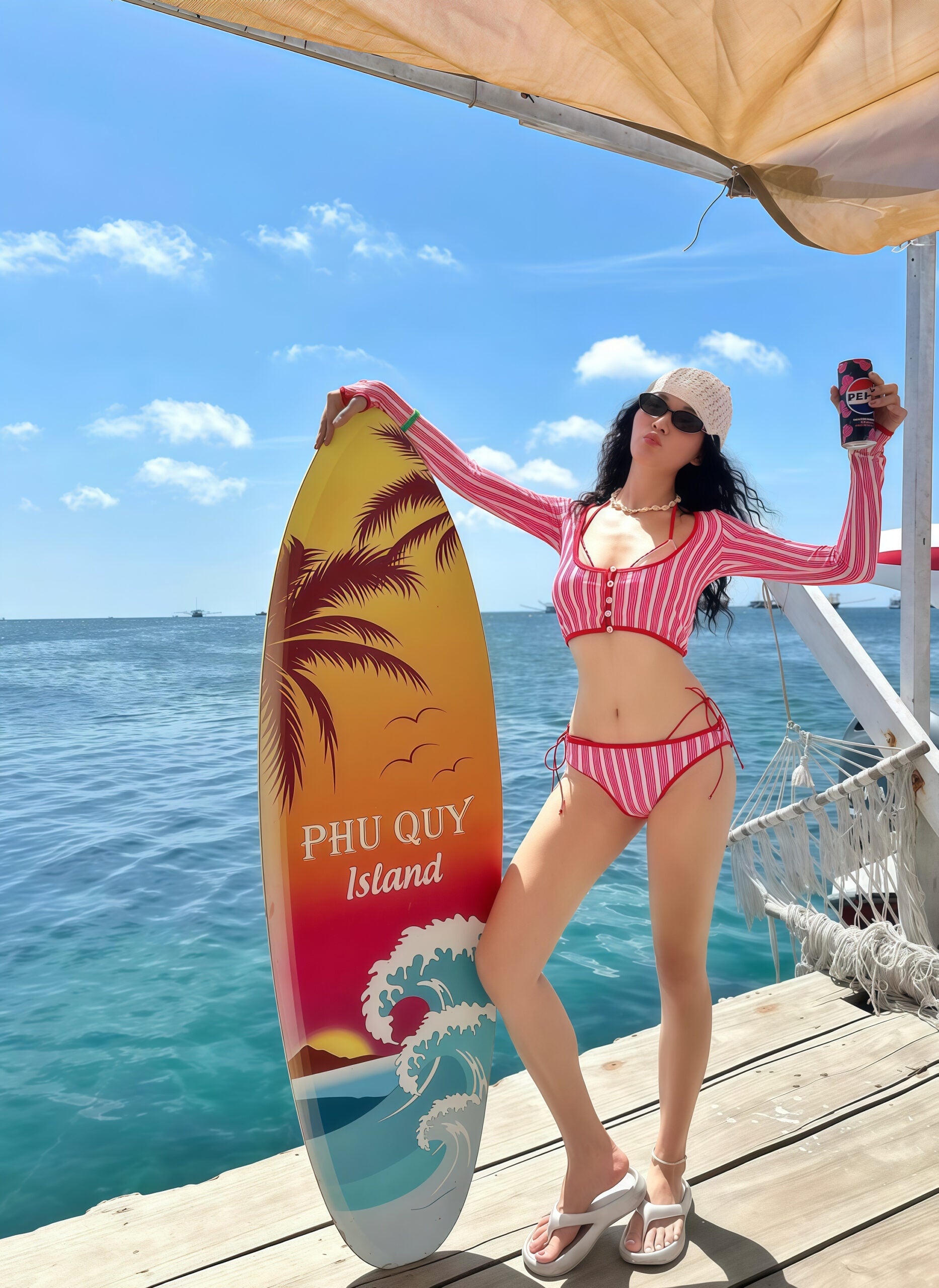 Pink and White Striped Bikini Set image 4