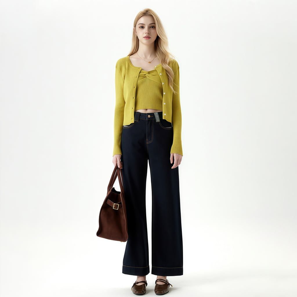 High Waisted Wide Leg Jeans in Dark Navy image 0