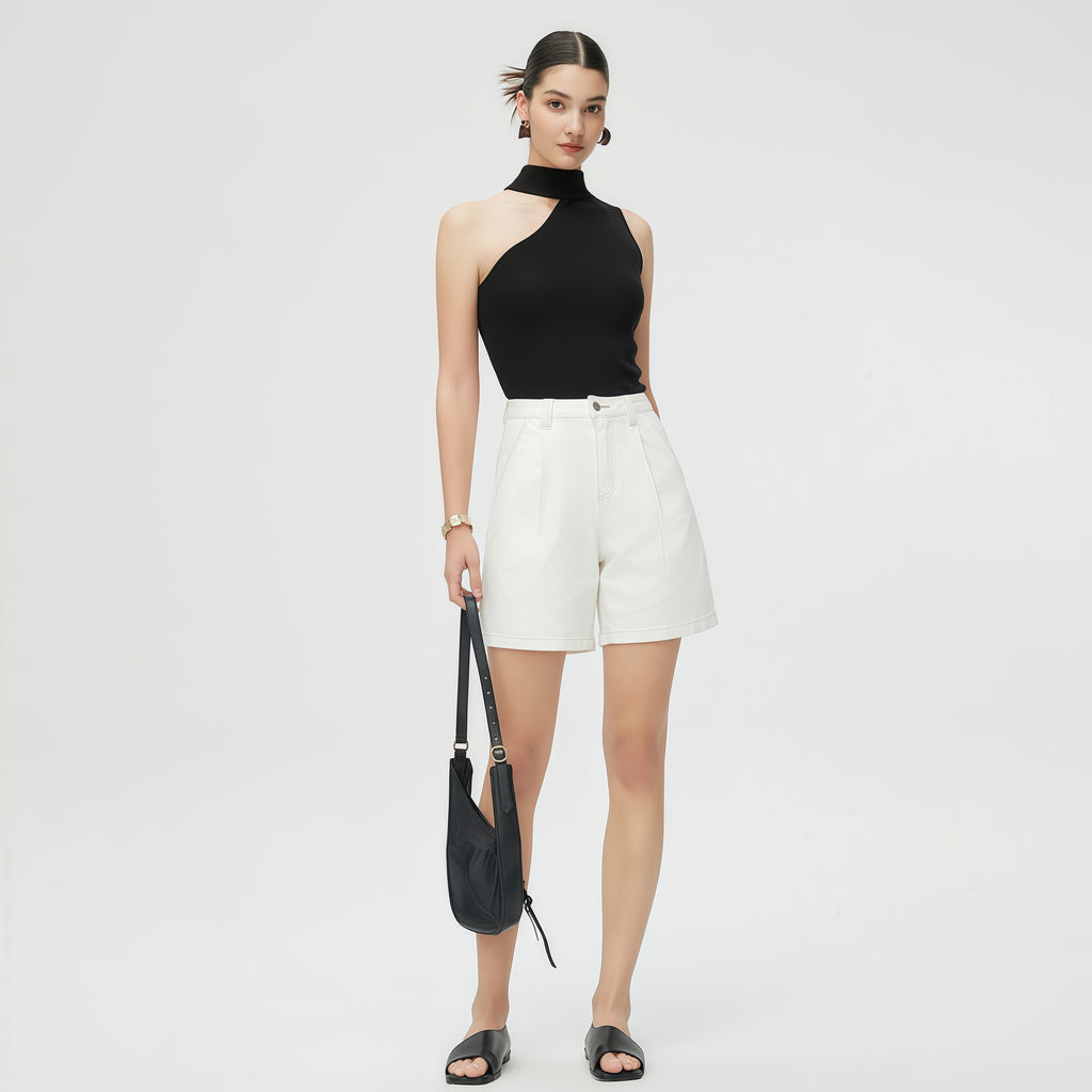 High-Waisted White Casual Shorts image 0