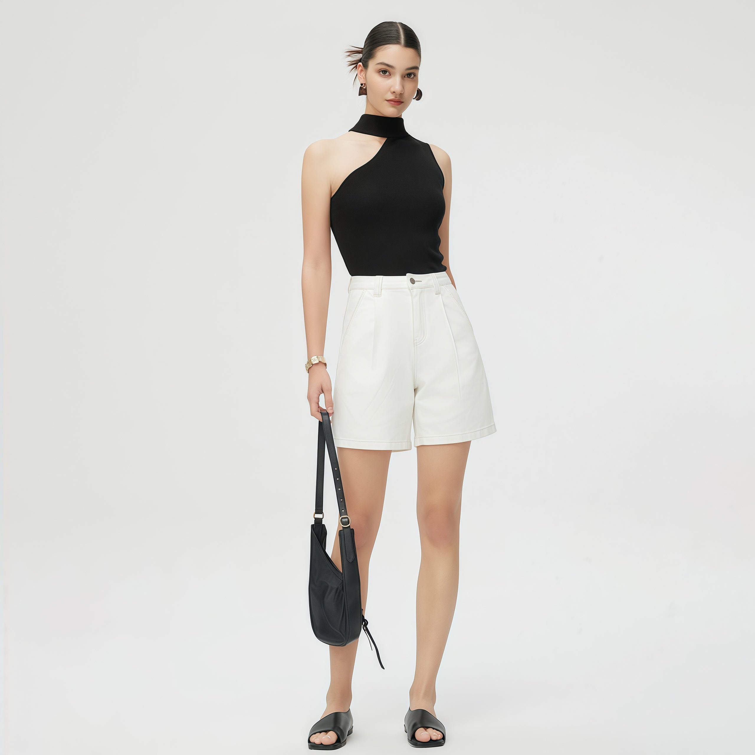 High-Waisted White Casual Shorts image 0