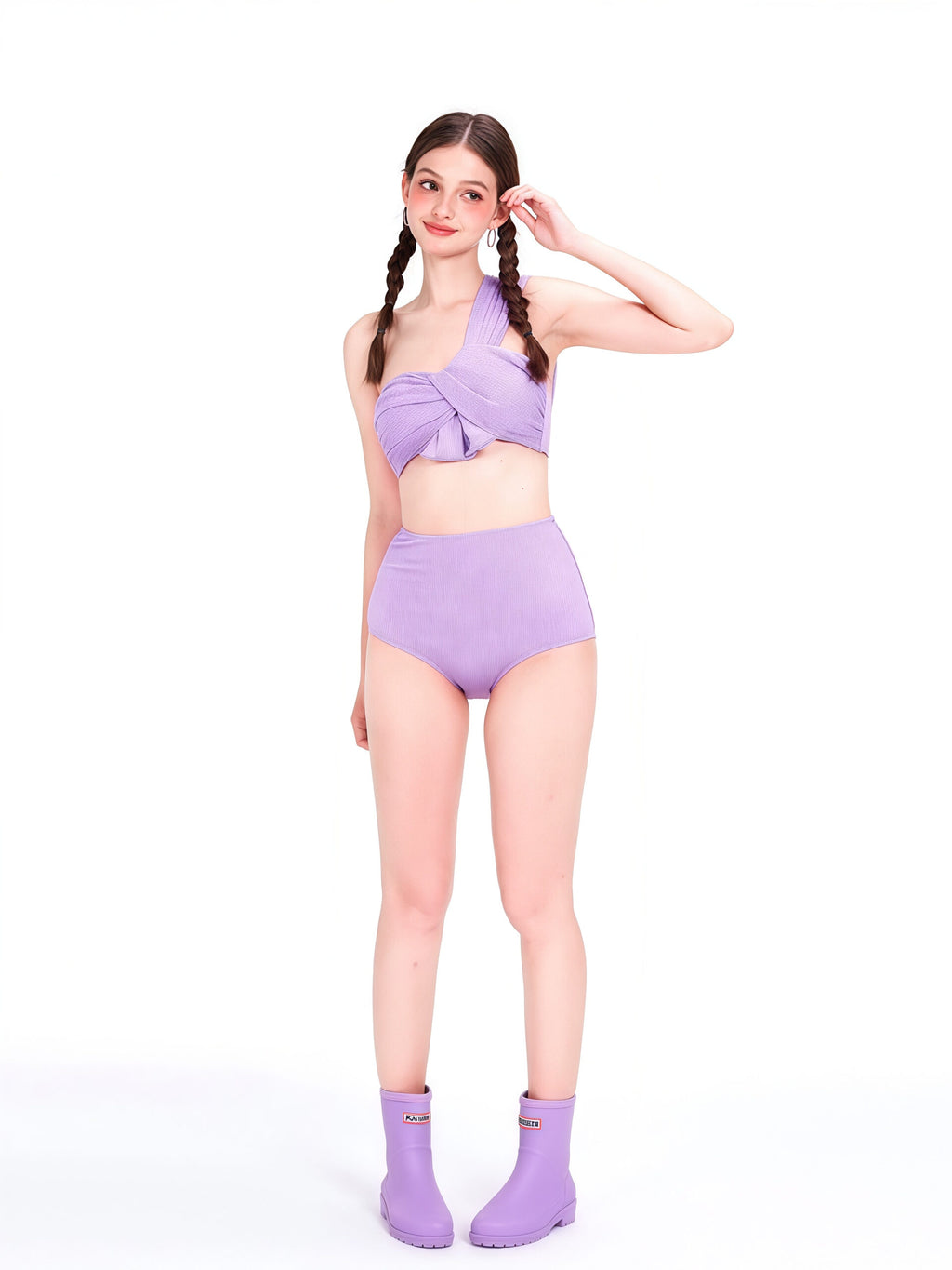 Purple One-Shoulder Bikini Set image 2
