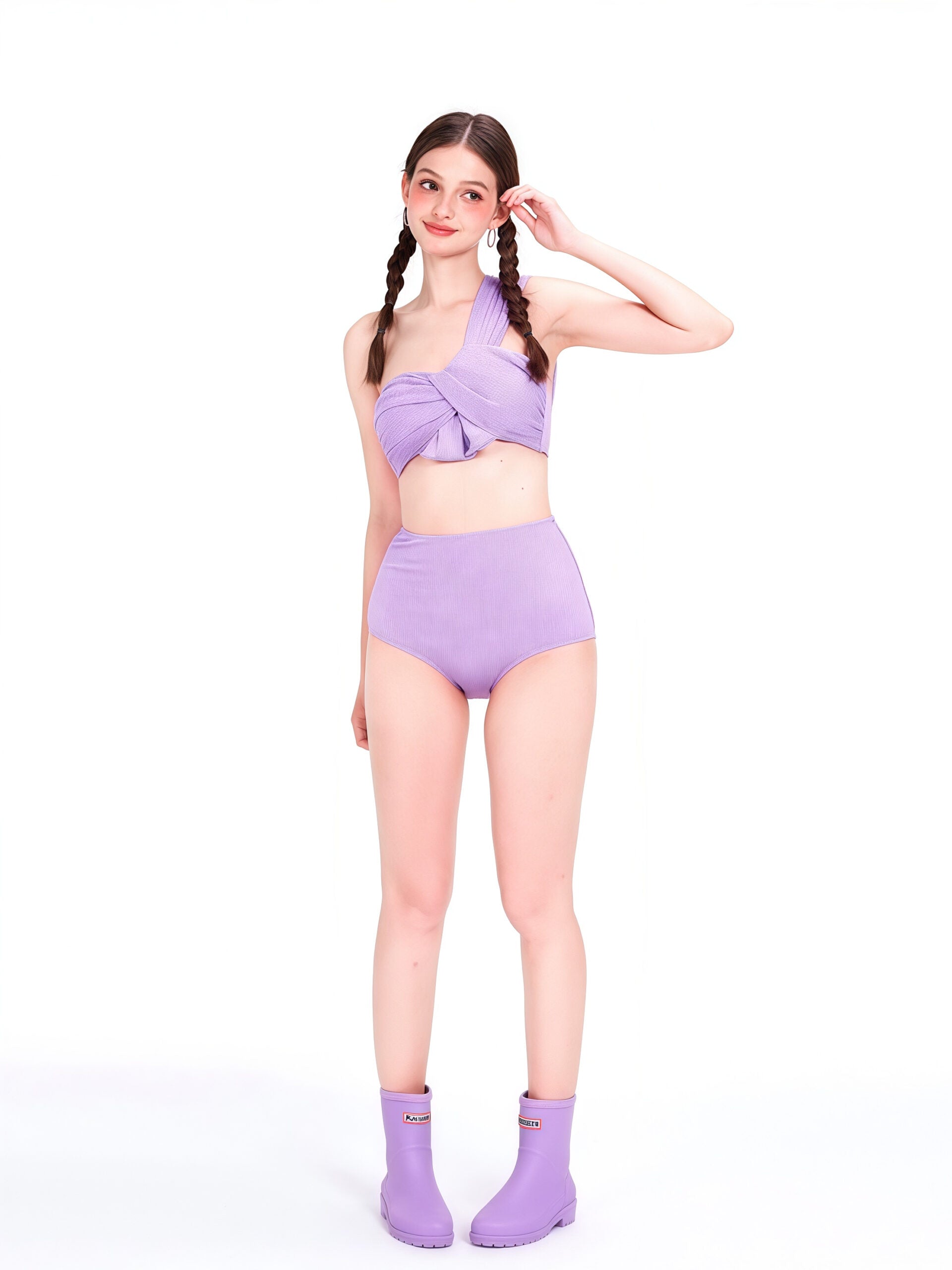 Purple One-Shoulder Bikini Set image 2