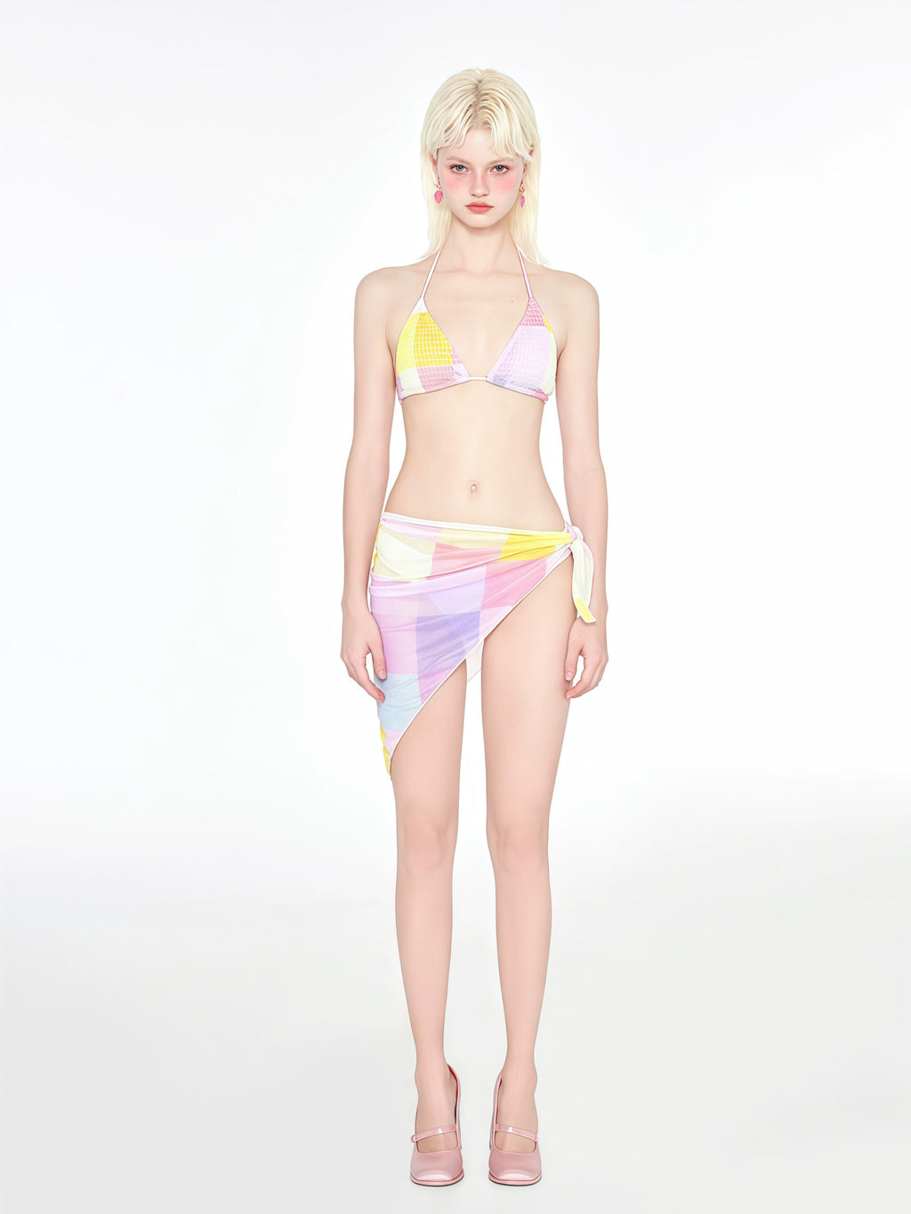 Colorful Triangle Bikini with a Stylish Wrap Skirt image 0