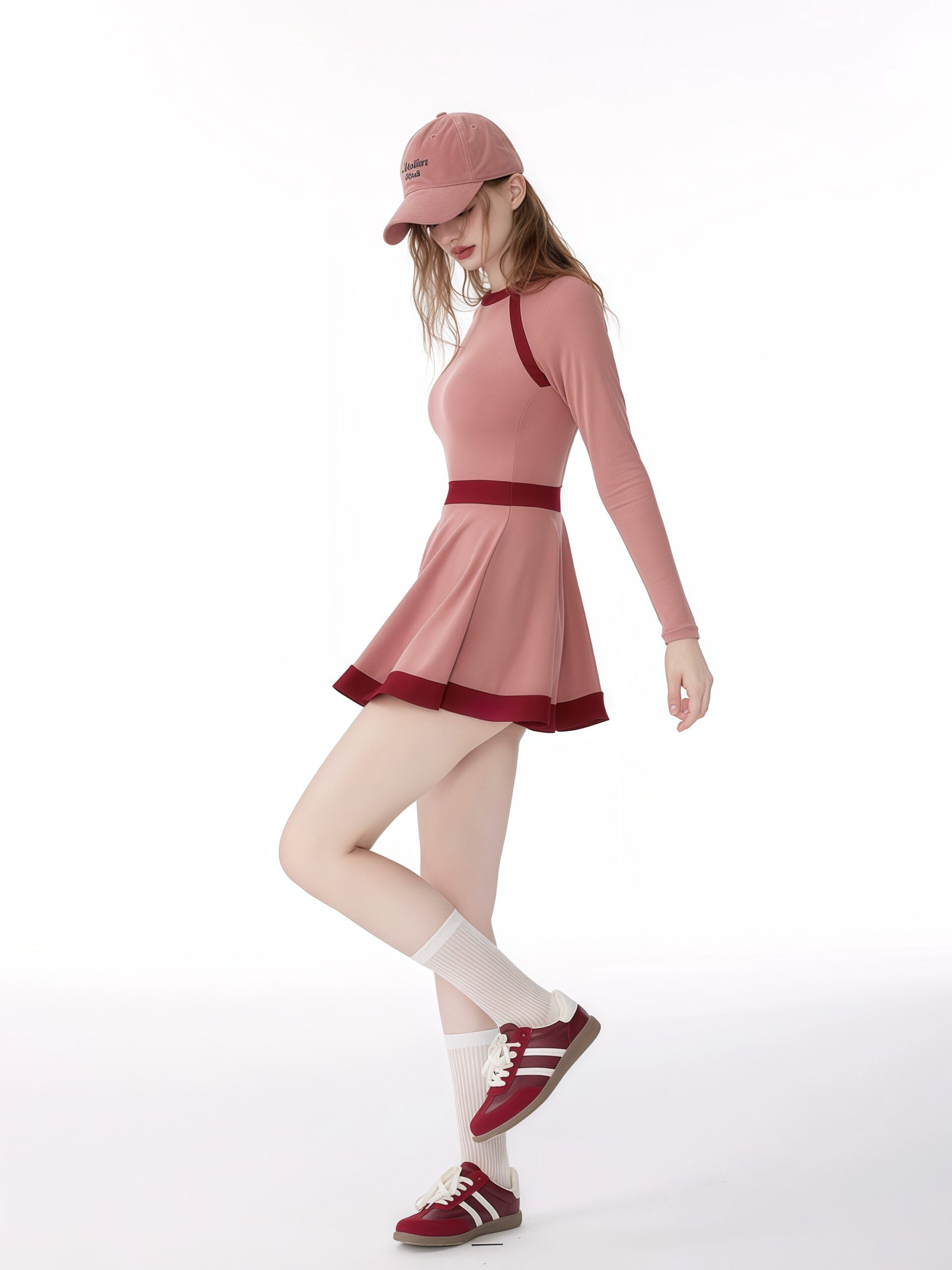 Pink Long Sleeve Skirted Swimsuit image 2