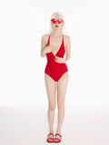 Bold Red One-Piece Swimsuit with Halter Neck image 0