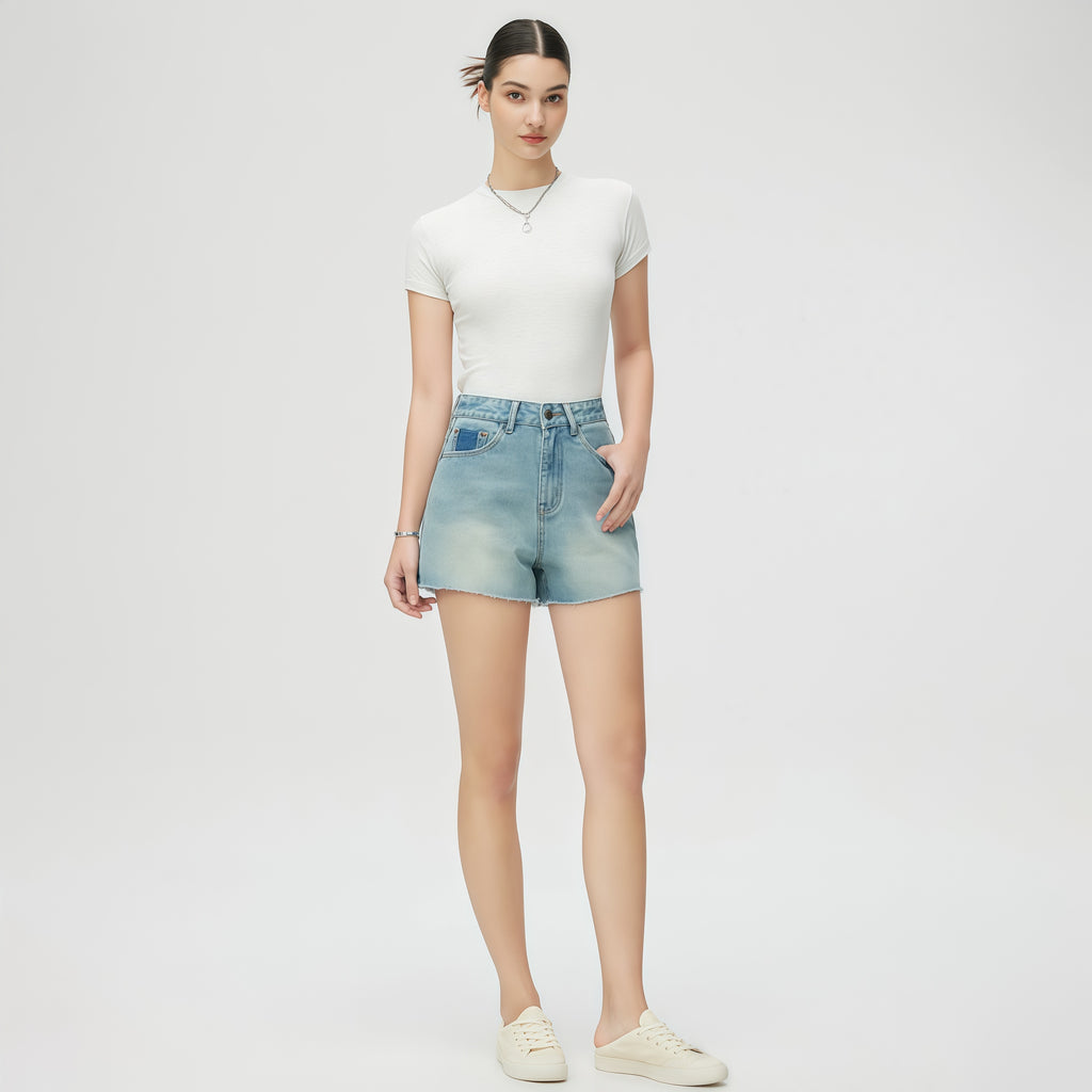 High-Rise Light Blue Denim Shorts image 0