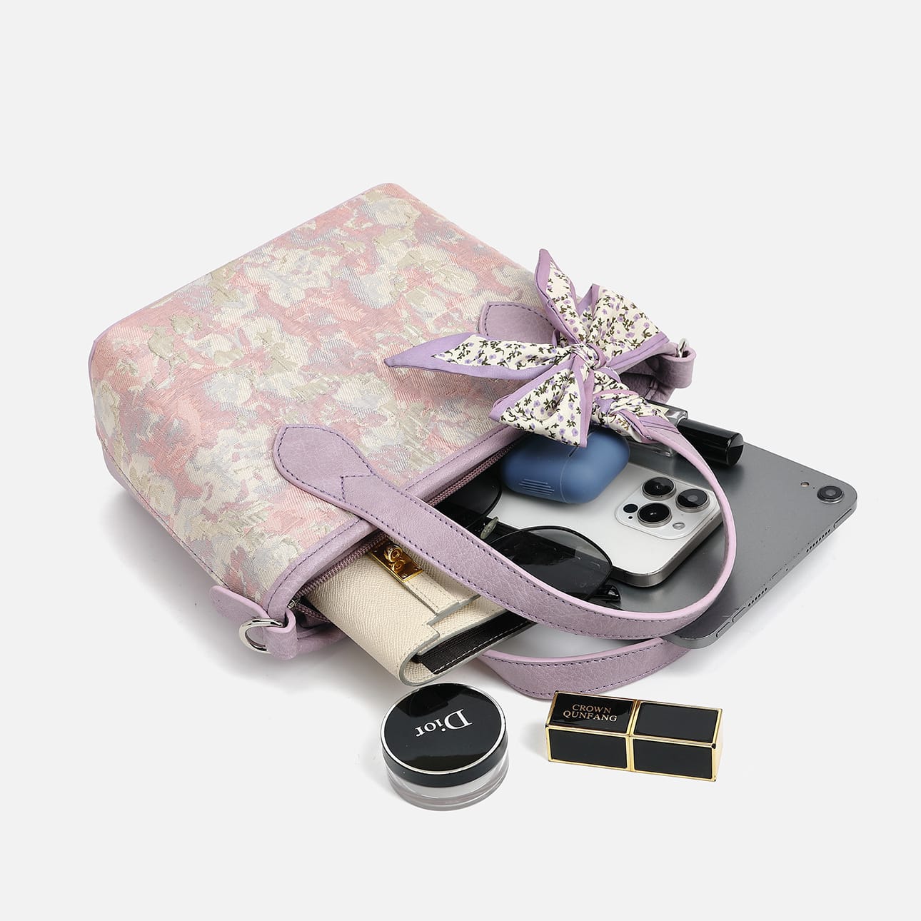 Purple Floral Tote Bag with Bow image 5