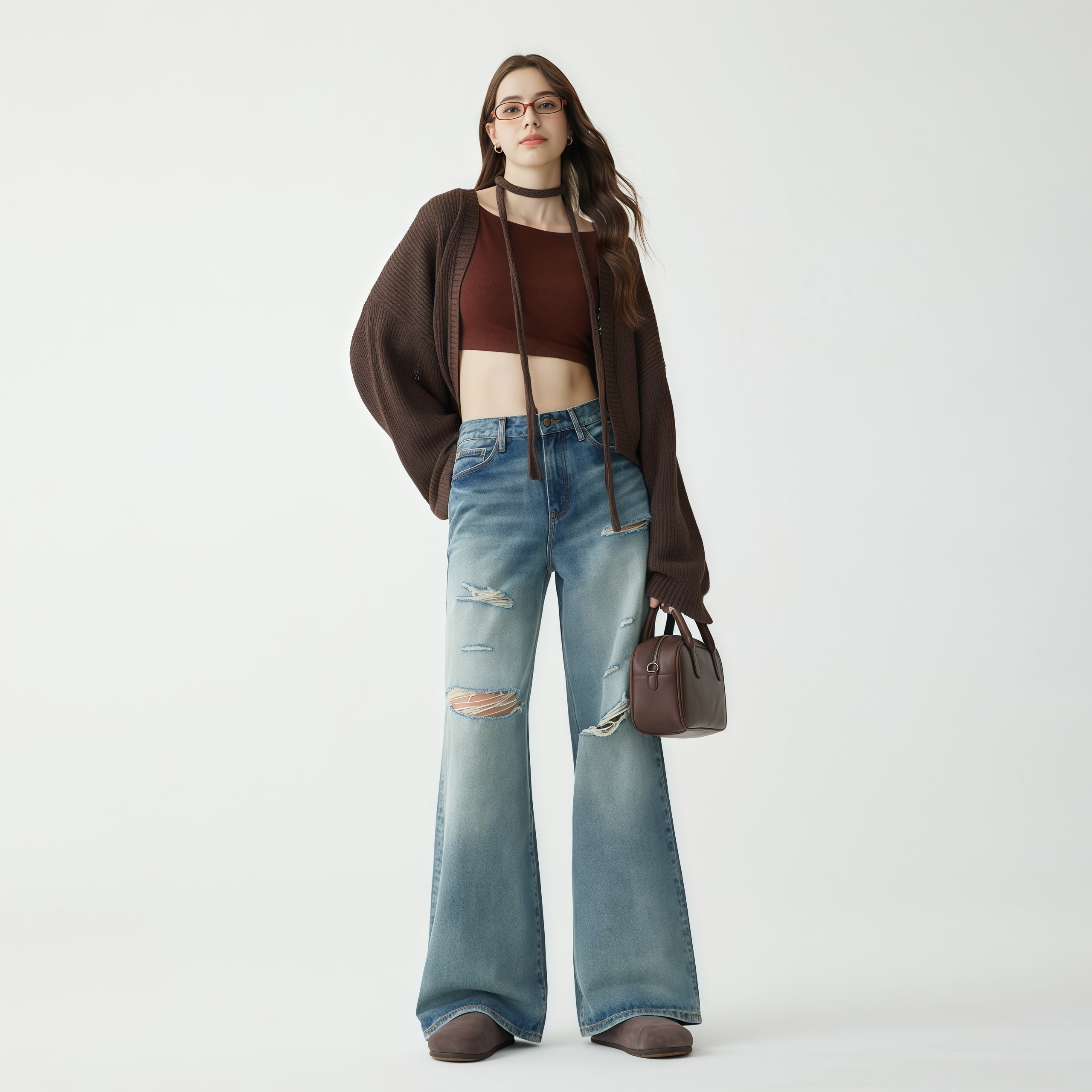 High-Waisted Ripped Light Blue Wide-Leg Jeans image 3