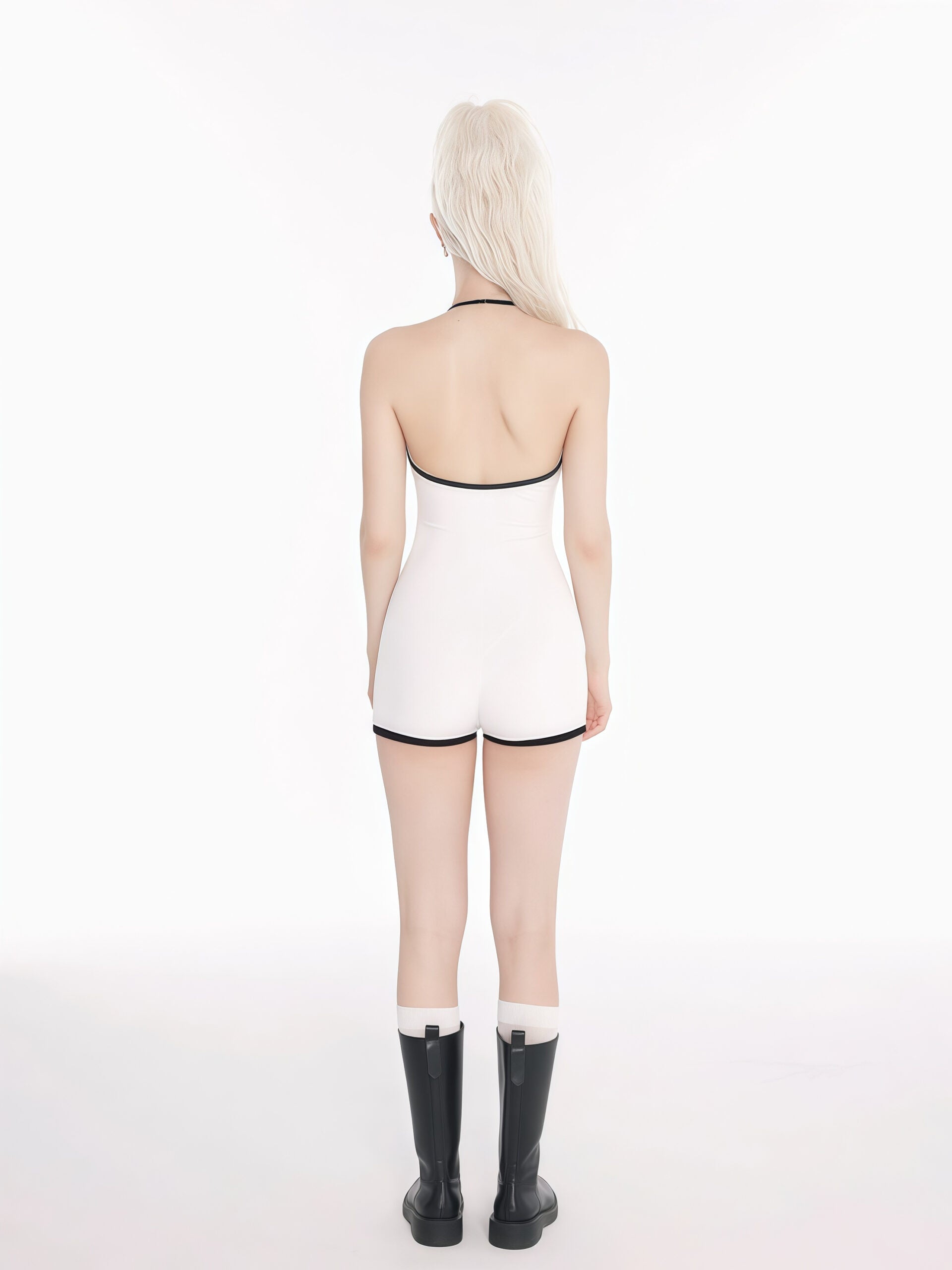 Stylish White One-Piece Swimsuit with Halter Neck image 3