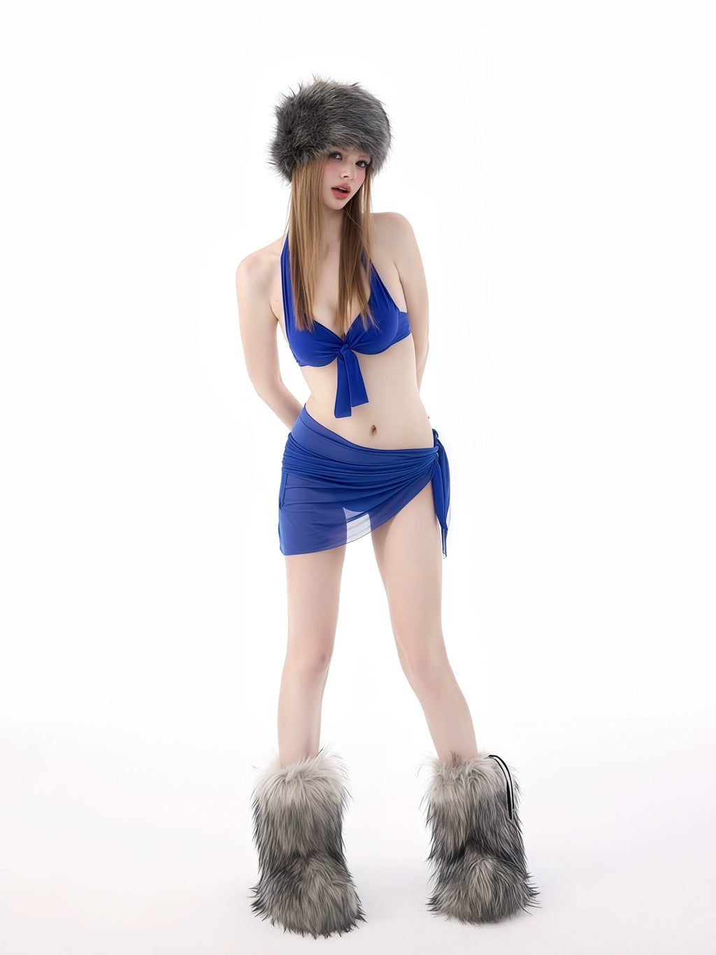 Stylish Blue Bikini Set with Tie-Front Top image 2