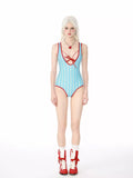 Blue Striped One-Piece Swimsuit<span> - </span>Blue, L image