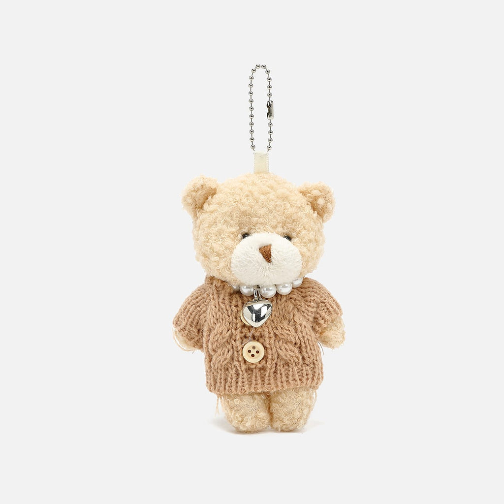 Stylish Gray Handbag with Adorable Teddy Bear Charm image 8
