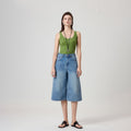 High-Waisted Blue Denim Culottes image 0