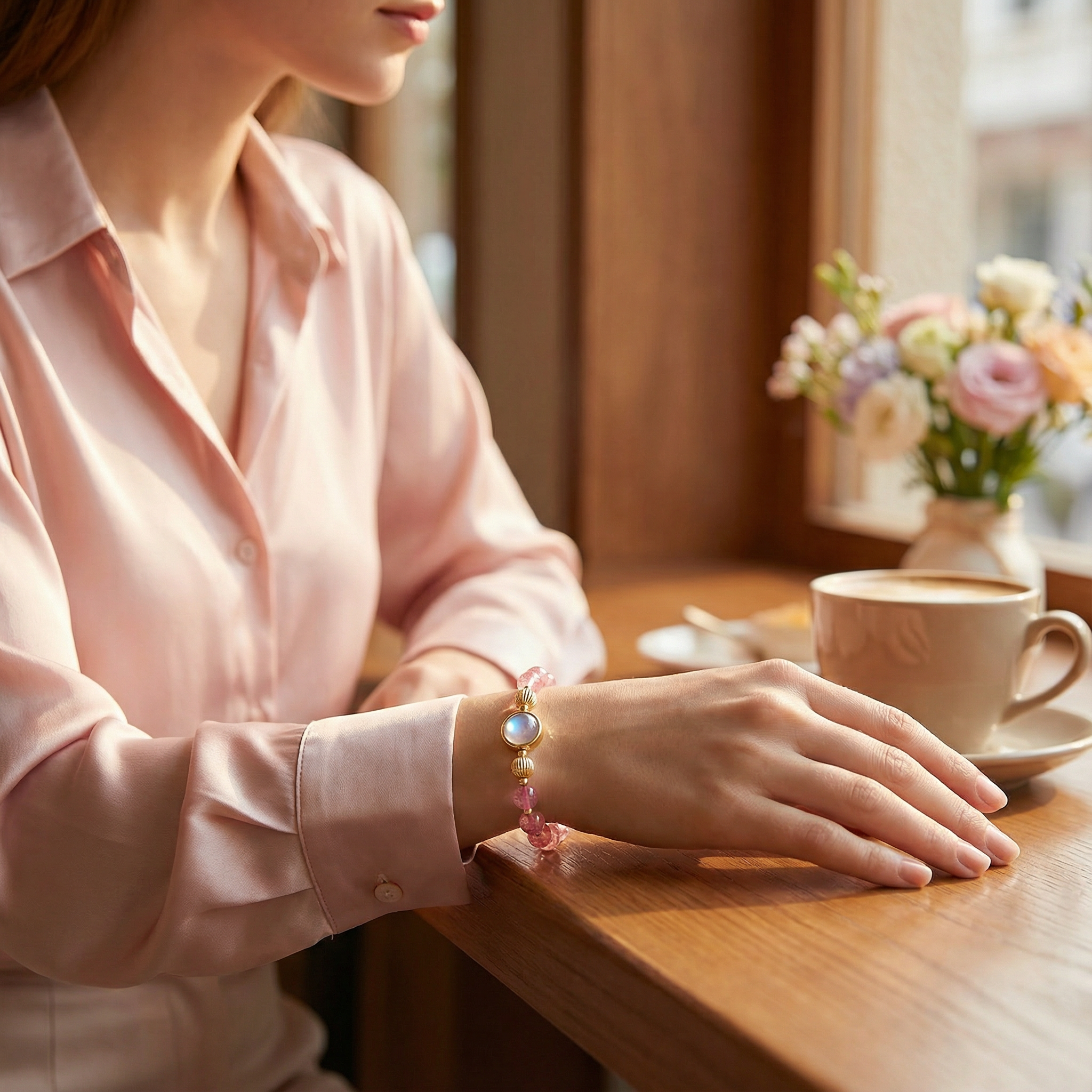 Moonstone strawberry crystal bracelet
