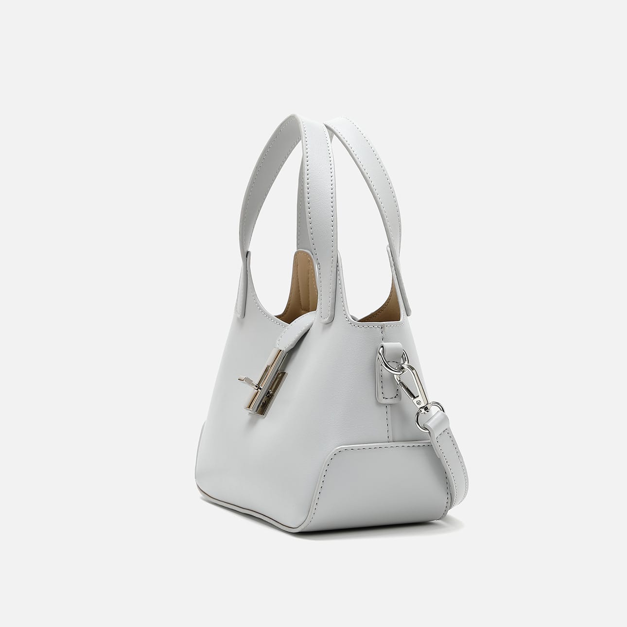 Stylish Gray Handbag with Adorable Teddy Bear Charm image 2