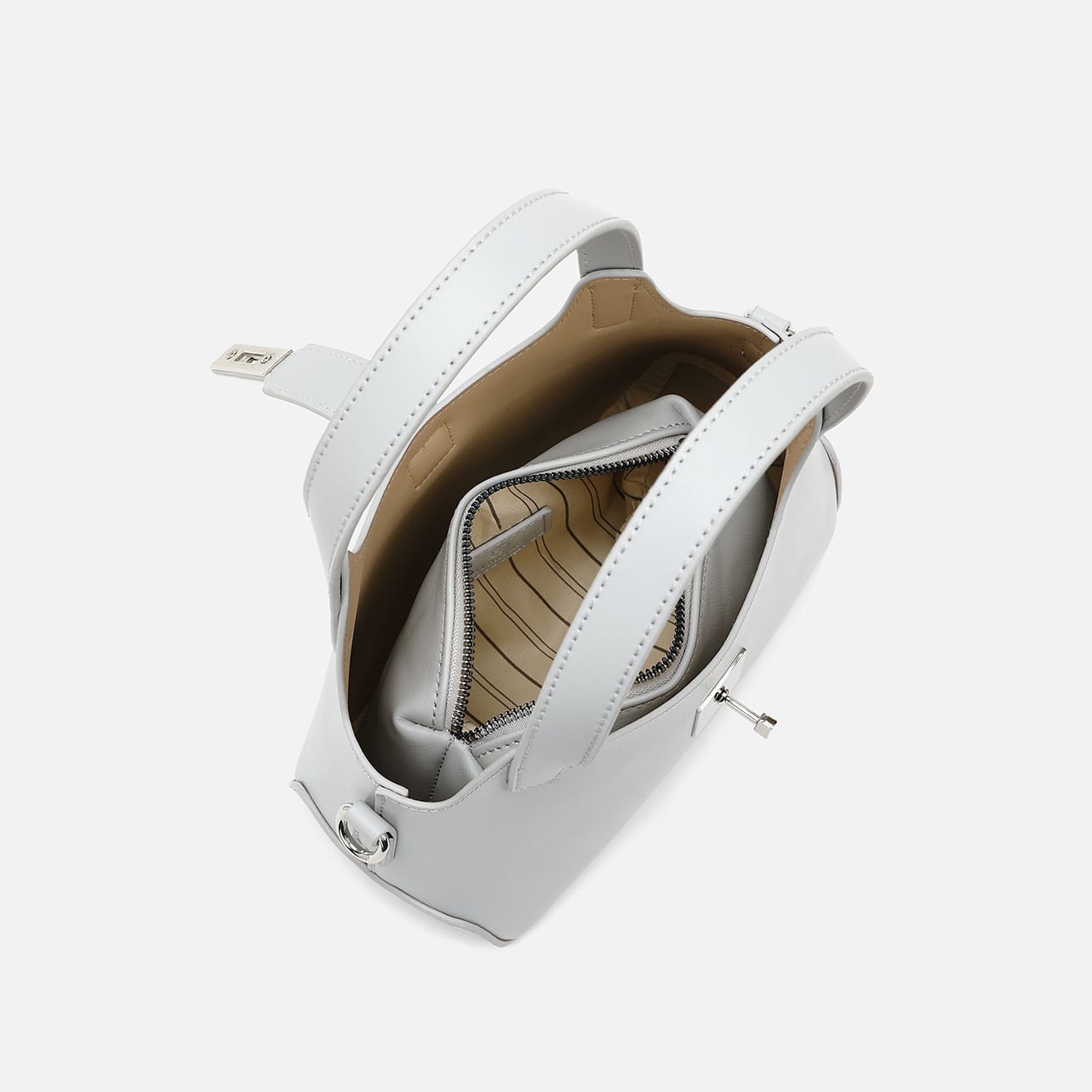 Stylish Gray Handbag with Adorable Teddy Bear Charm image 4