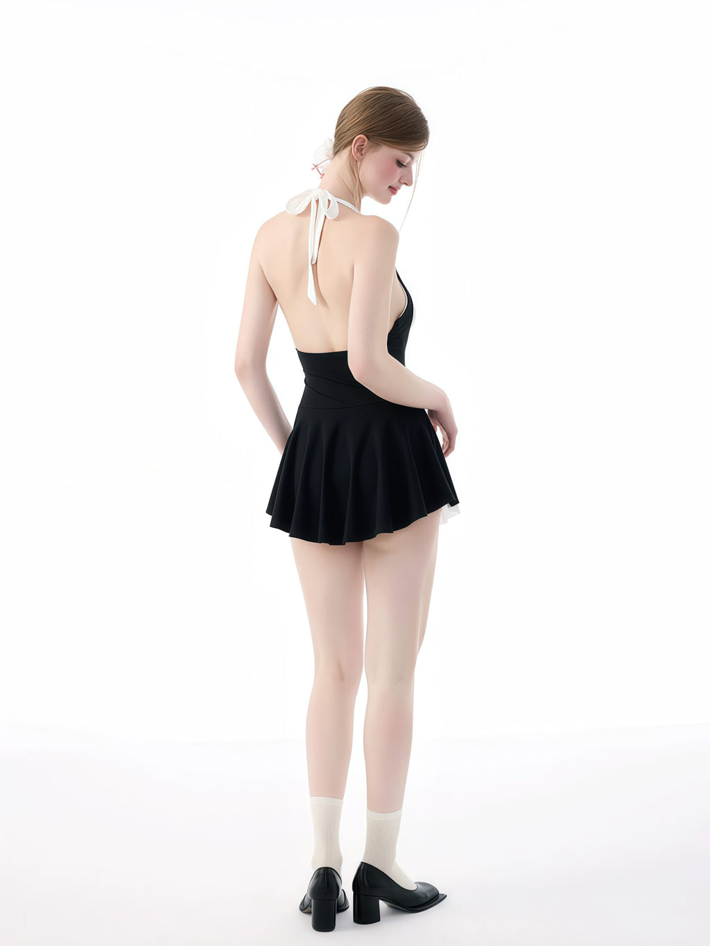 White and Black Halter Swimdress image 4