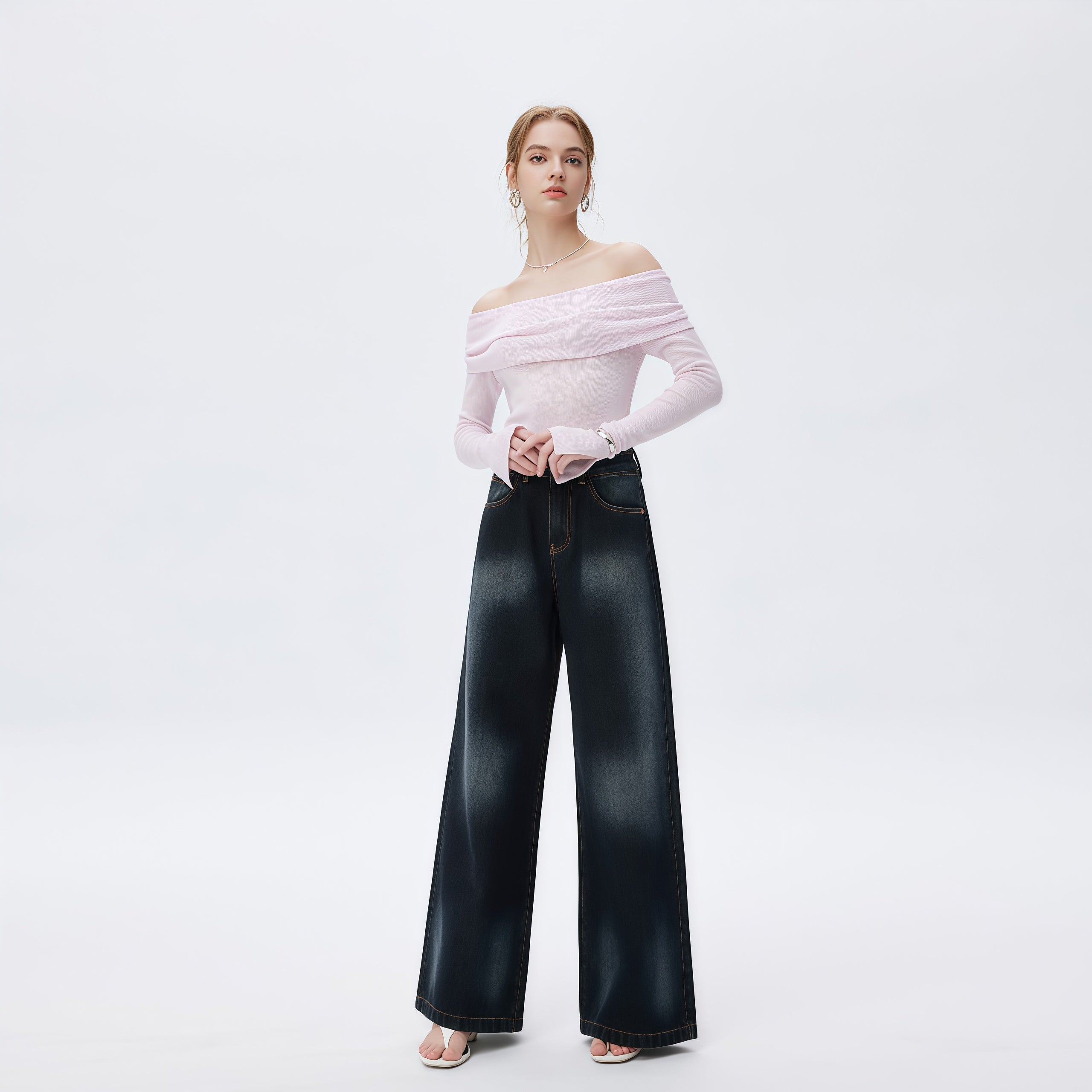 Faded Wide Leg High Waisted Jeans in Dark Wash image 2