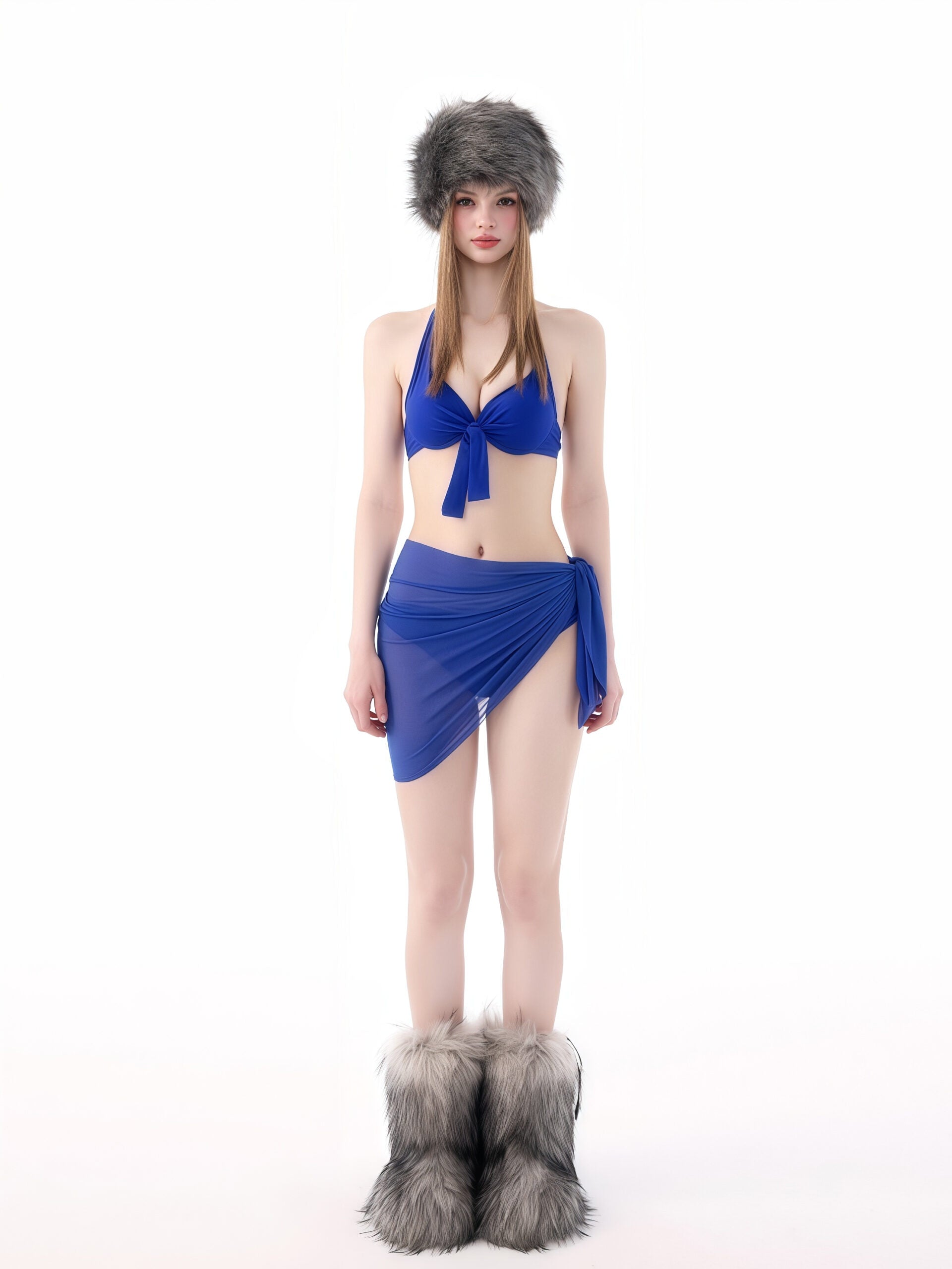 Stylish Blue Bikini Set with Tie-Front Top image 0