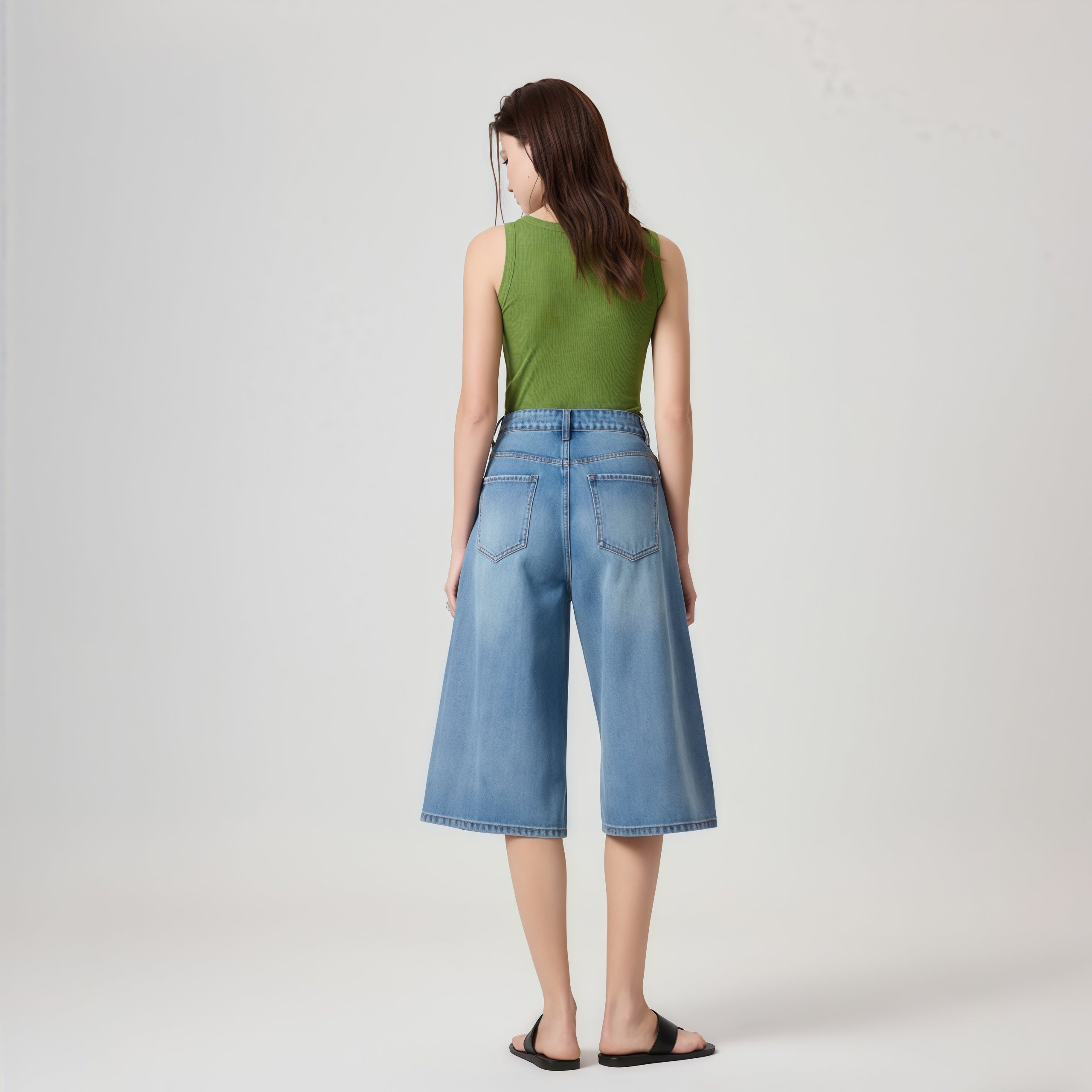 High-Waisted Blue Denim Culottes image 4