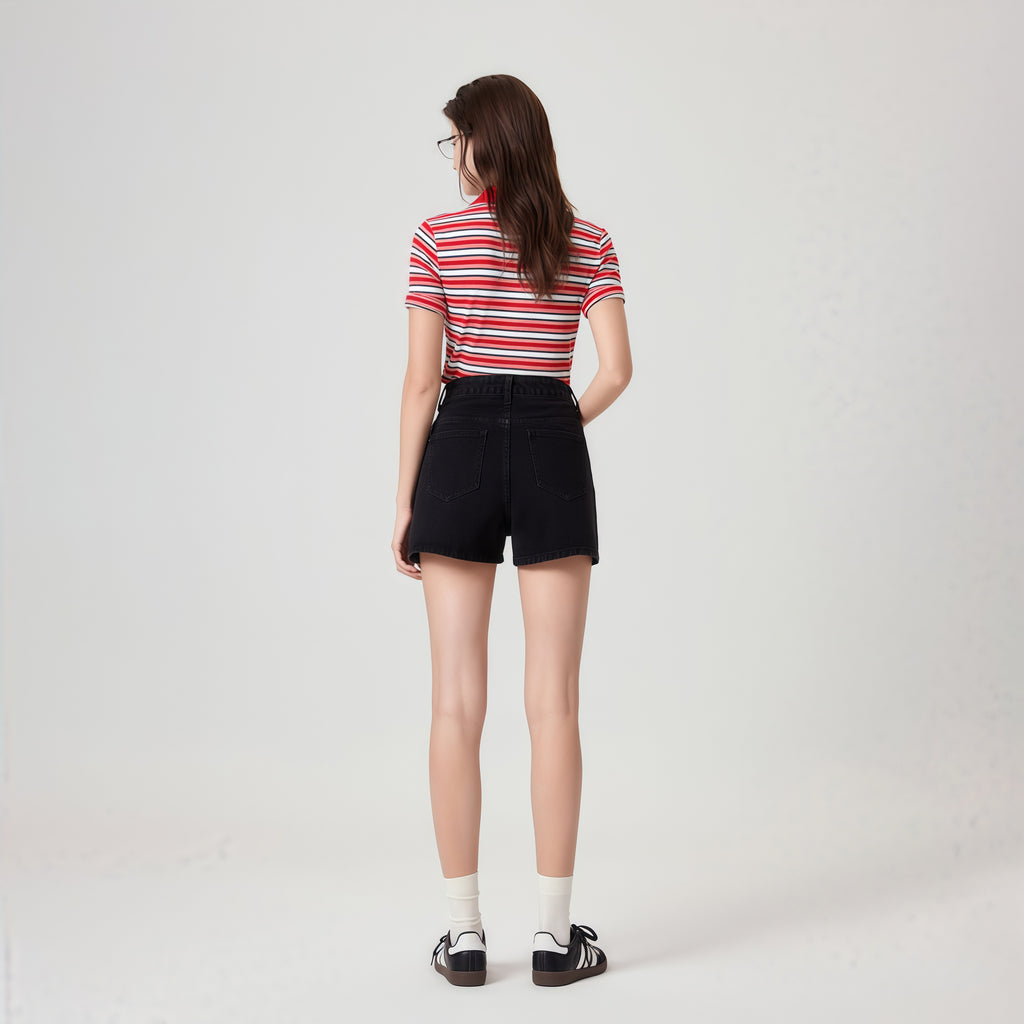 High-Rise Black Denim Shorts image 3