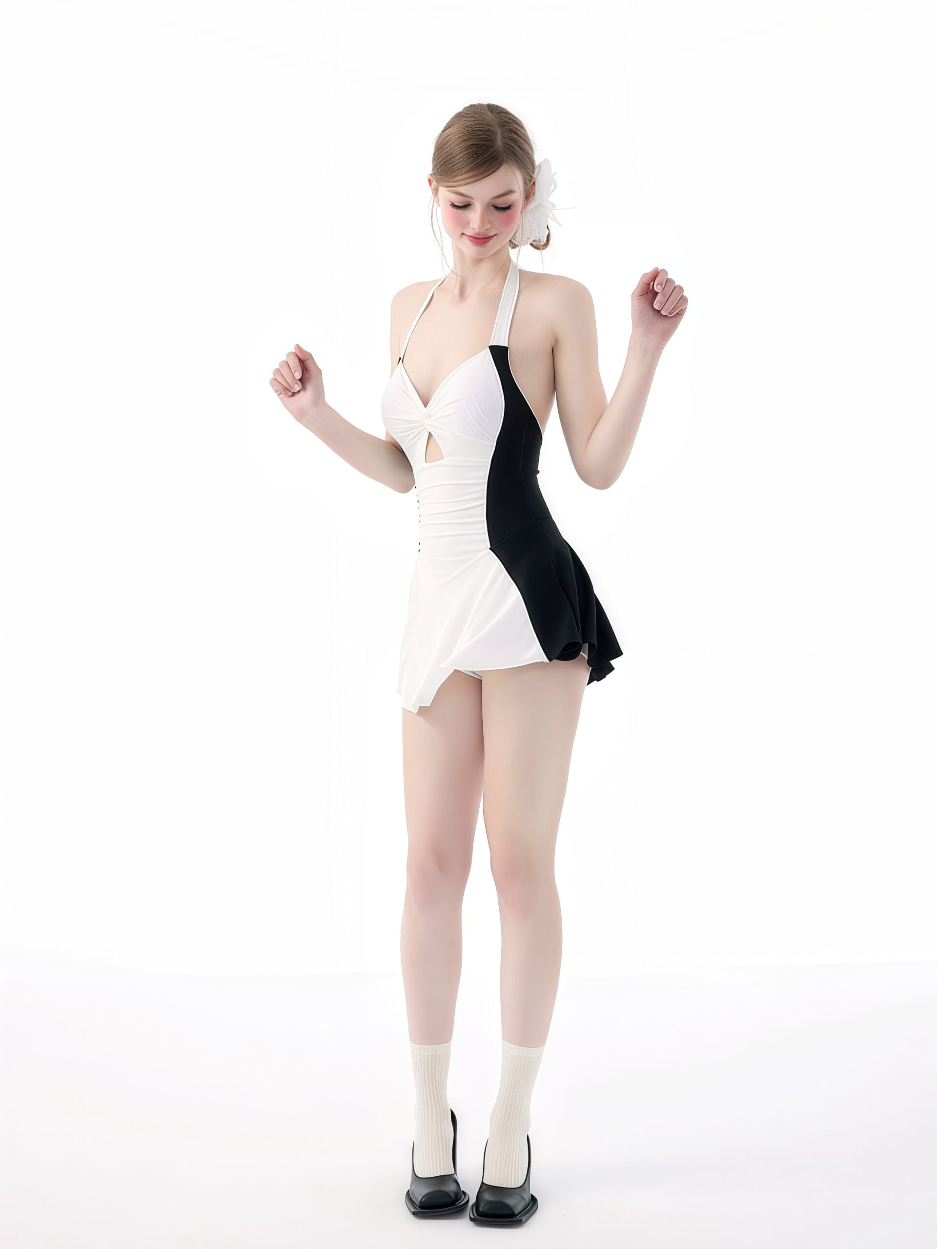 White and Black Halter Swimdress image 3