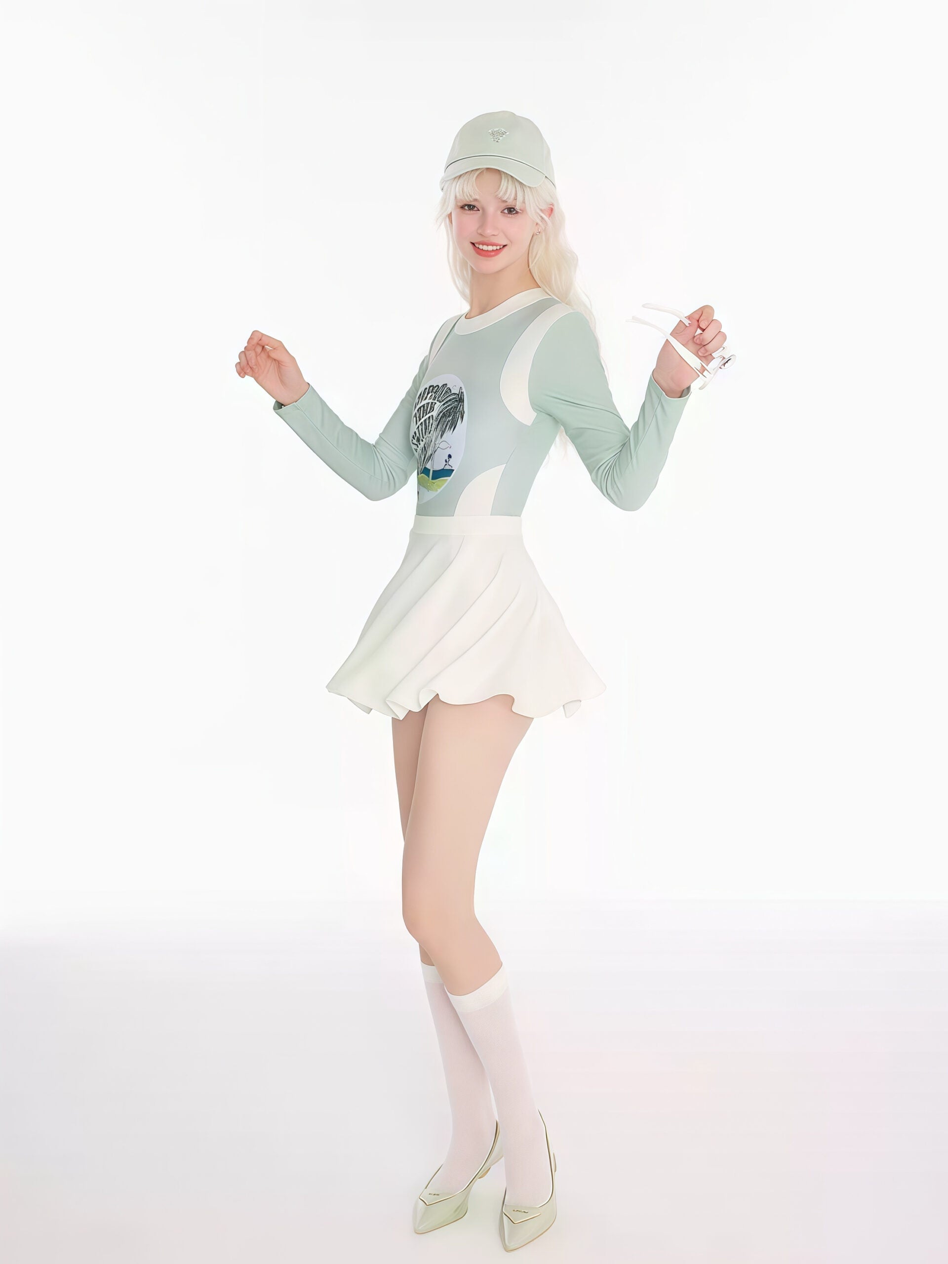 Green and White Sports-Inspired Swimsuit image 3