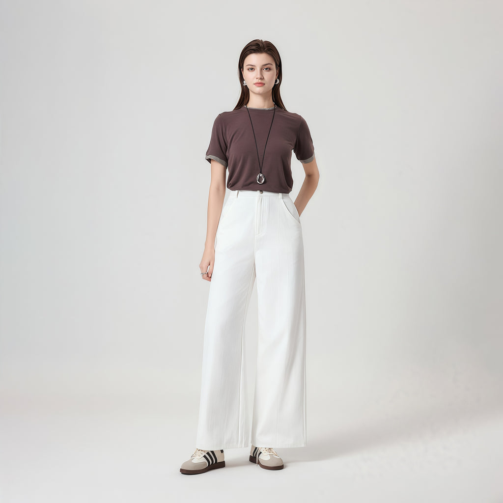 High-Waisted White Wide-Leg Pants image 1